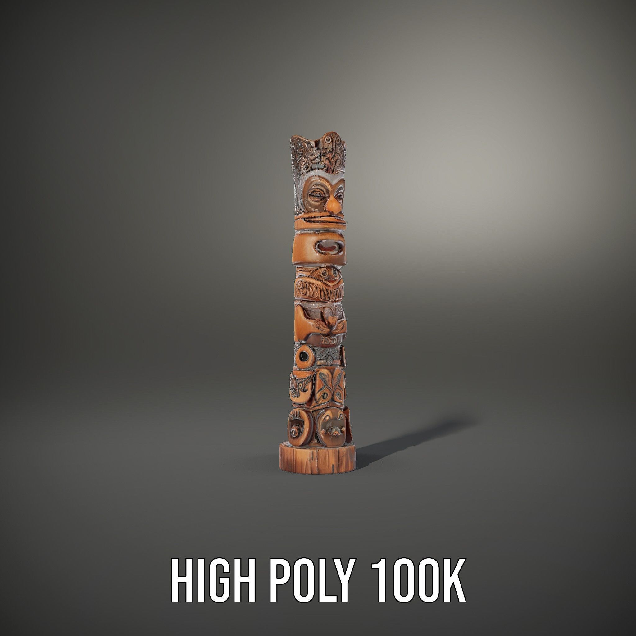 Wooden Totem Statue D Model Pack with Intricate Carvings Low-poly 3D model_25