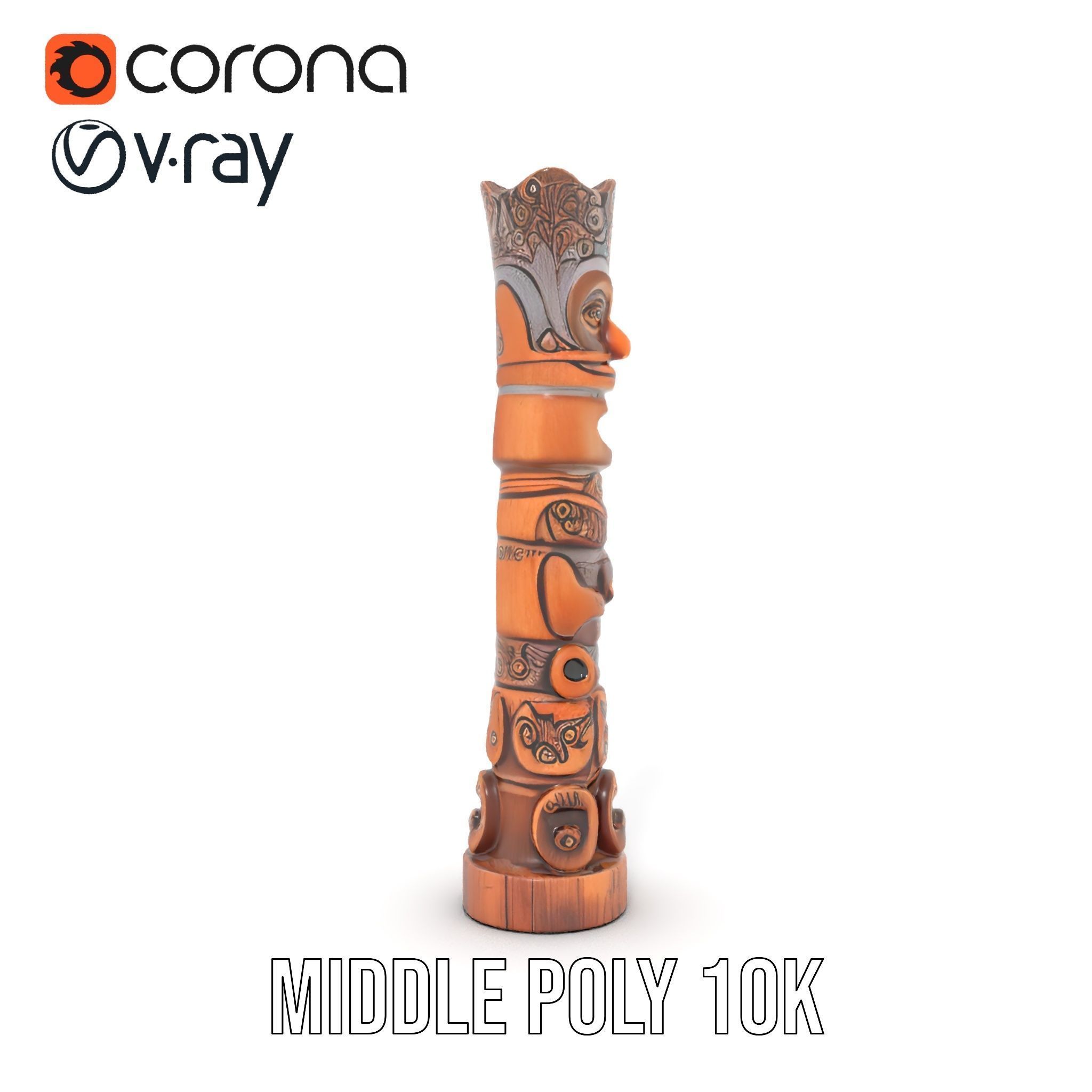 Wooden Totem Statue D Model Pack with Intricate Carvings Low-poly 3D model_18