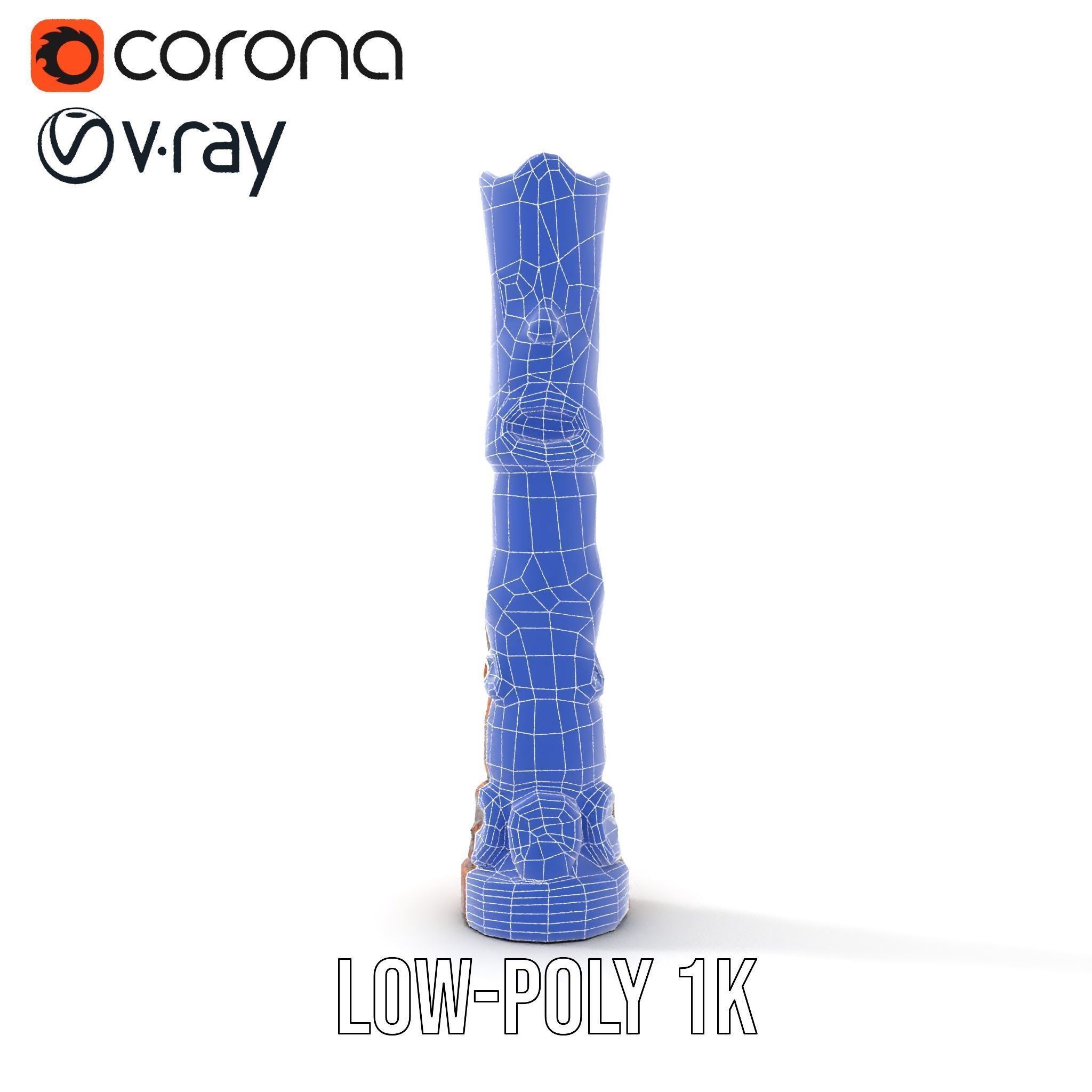 Wooden Totem Statue D Model Pack with Intricate Carvings Low-poly 3D model_27