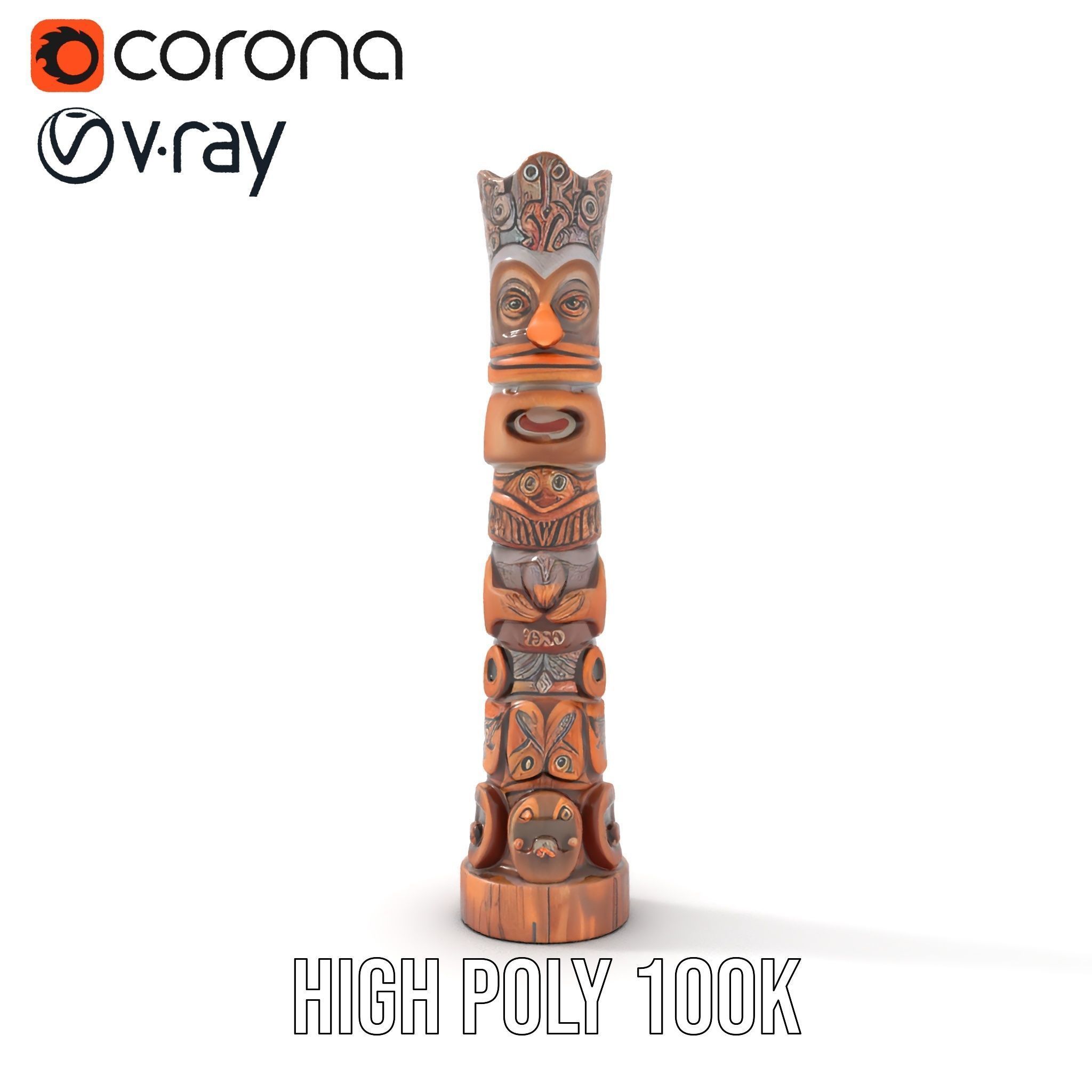 Wooden Totem Statue D Model Pack with Intricate Carvings Low-poly 3D model_11