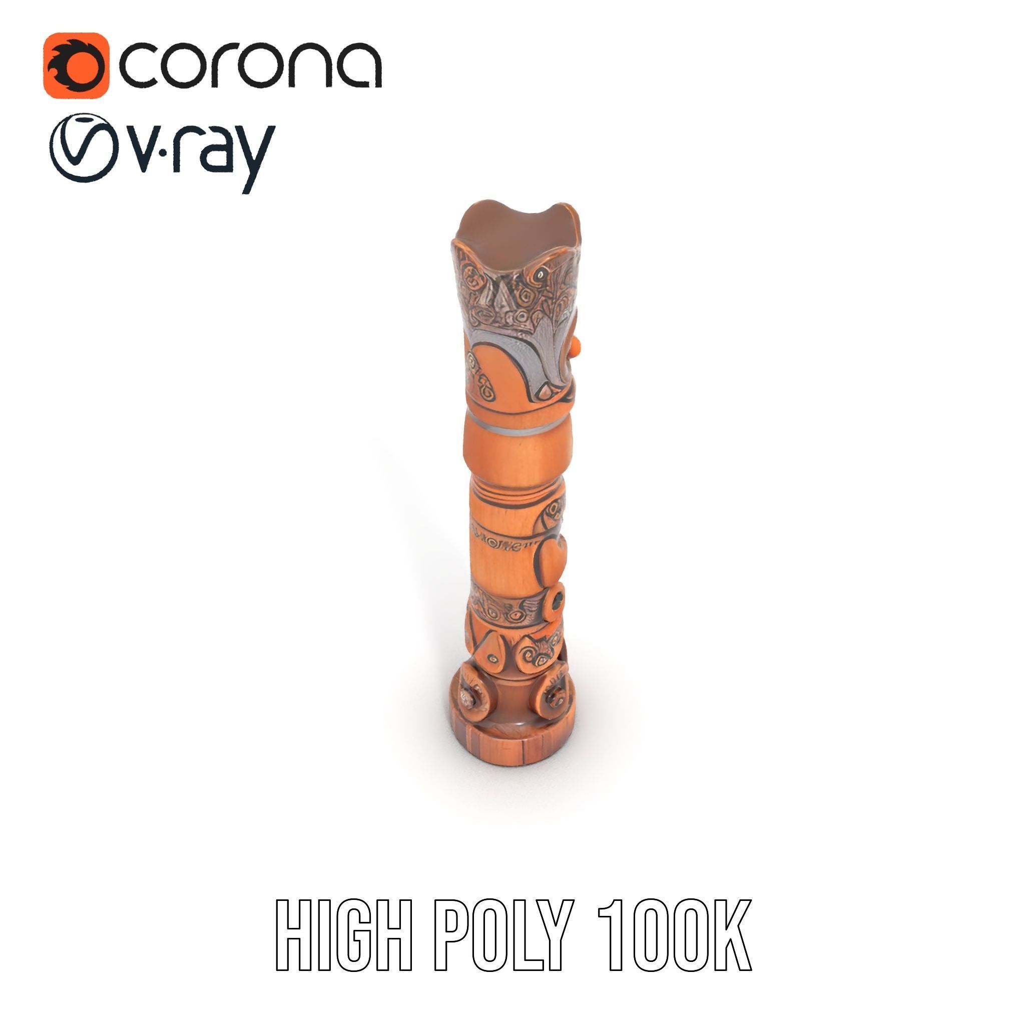 Wooden Totem Statue D Model Pack with Intricate Carvings Low-poly 3D model_20