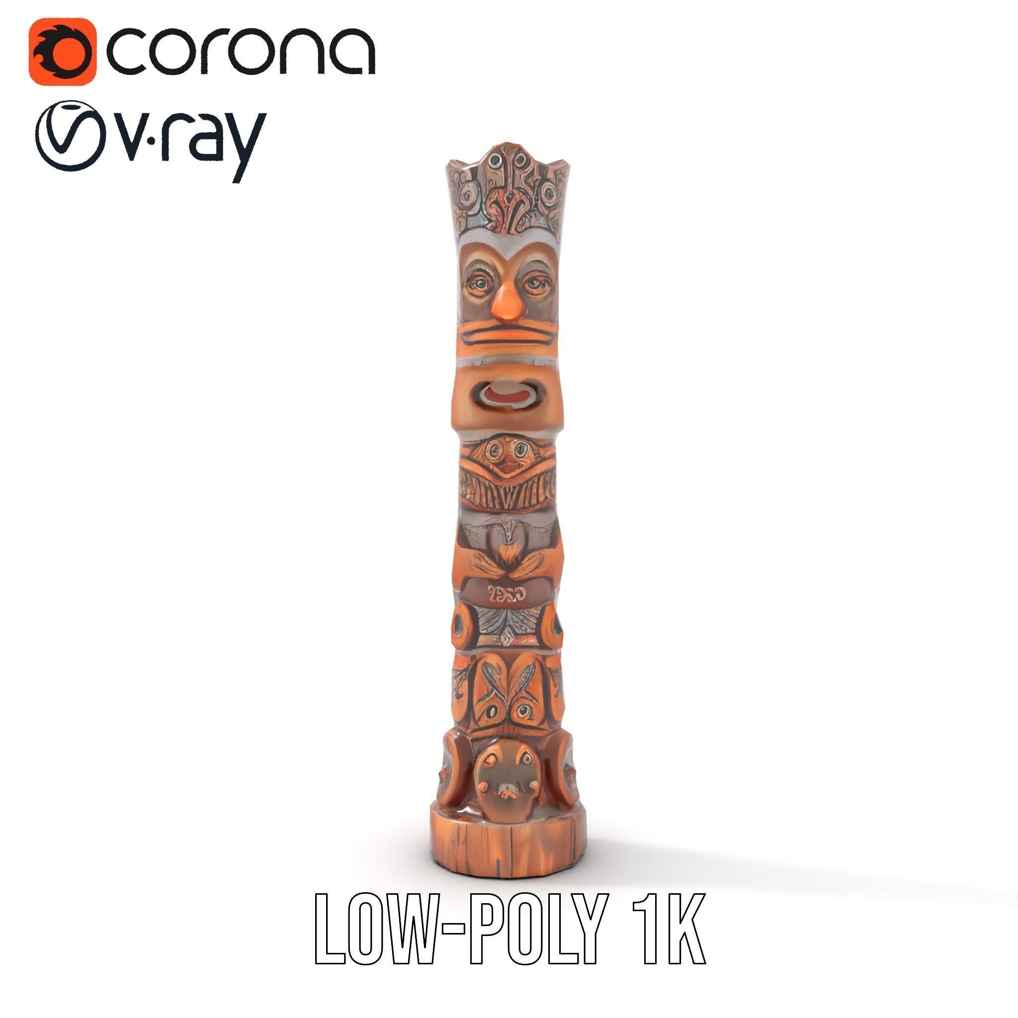 Wooden Totem Statue D Model Pack with Intricate Carvings Low-poly 3D model_22