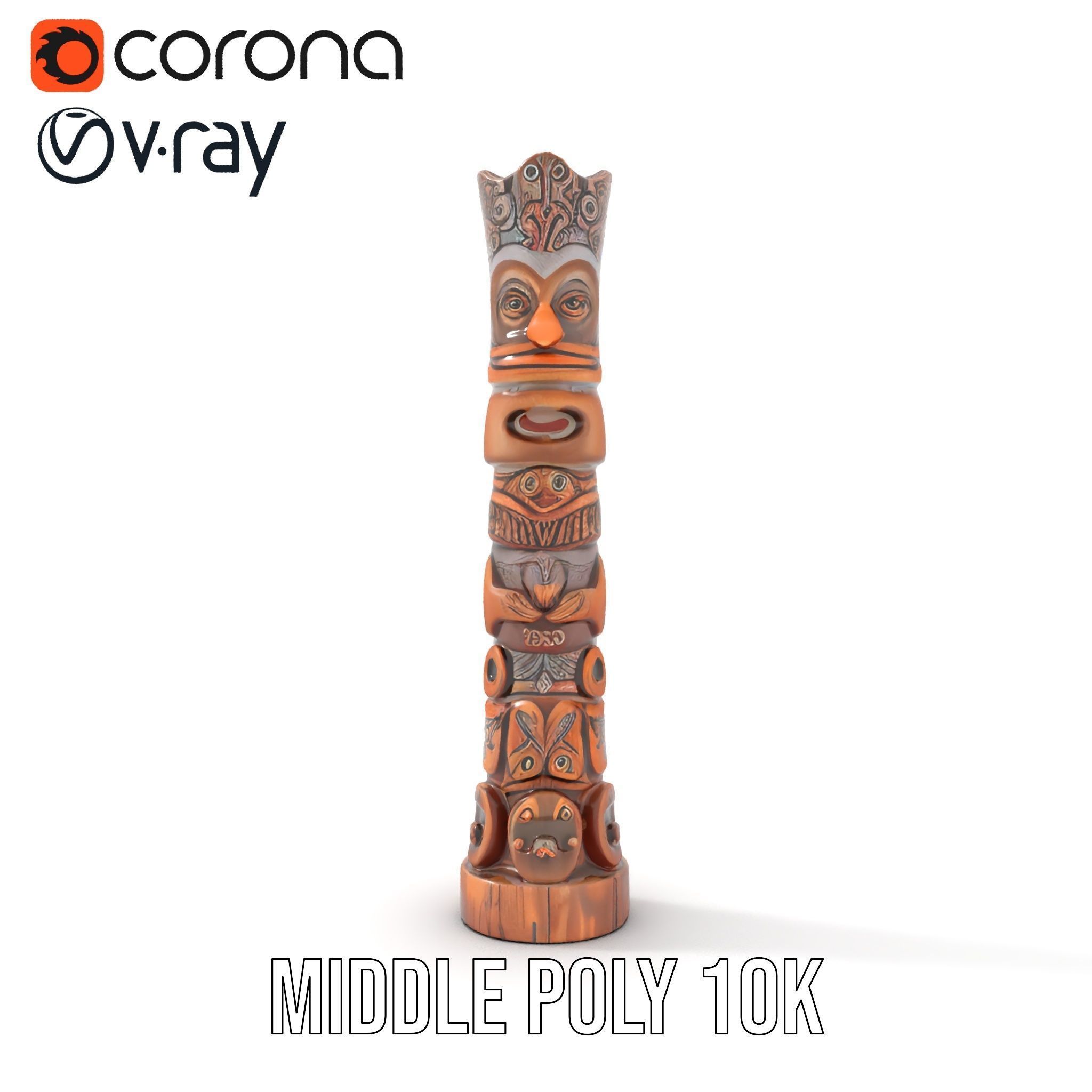 Wooden Totem Statue D Model Pack with Intricate Carvings Low-poly 3D model_12