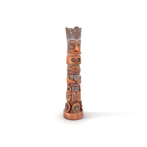 Wooden Totem Statue D Model Pack with Intricate Carvings Low-poly 3D model