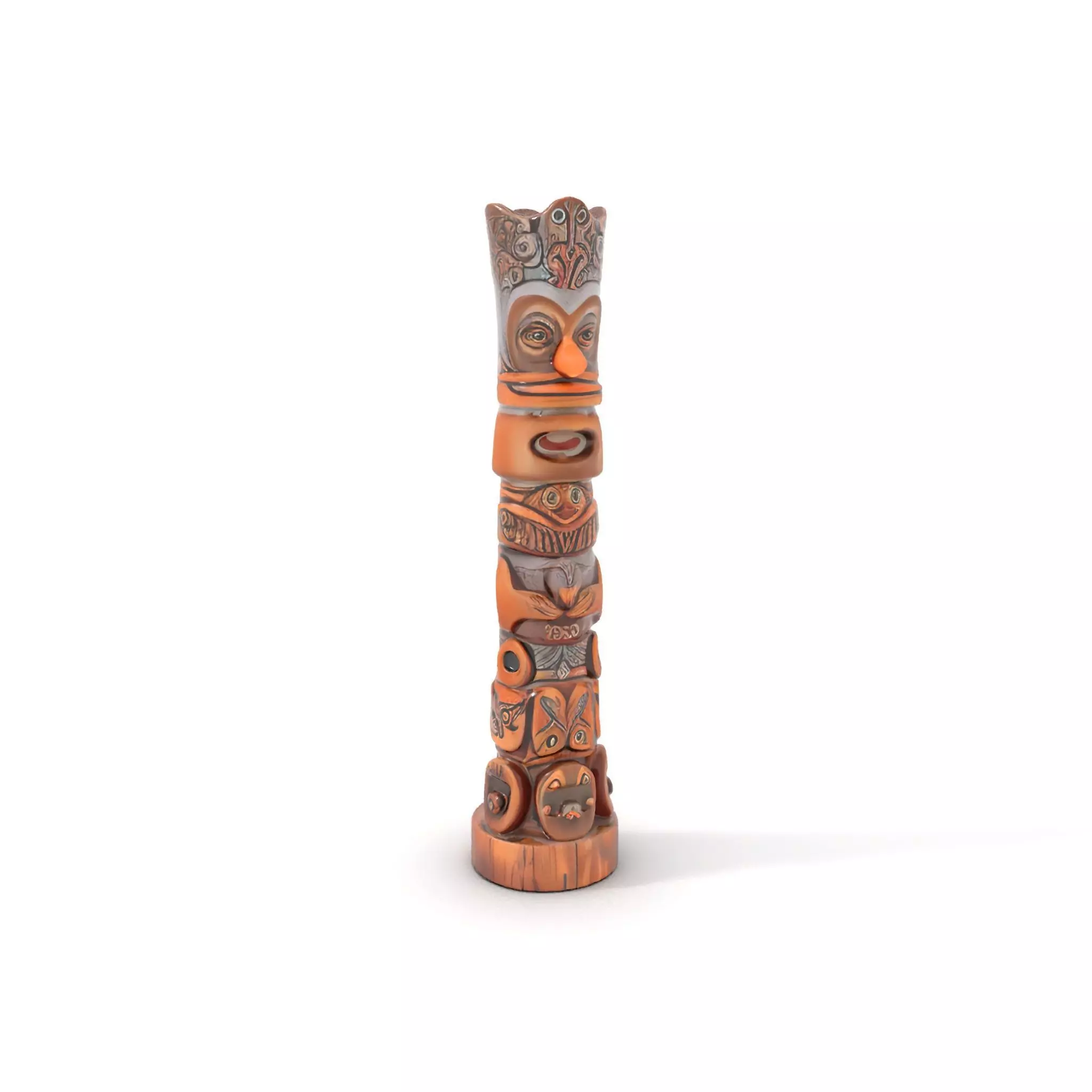 Wooden Totem Statue D Model Pack with Intricate Carvings Low-poly 3D model_0