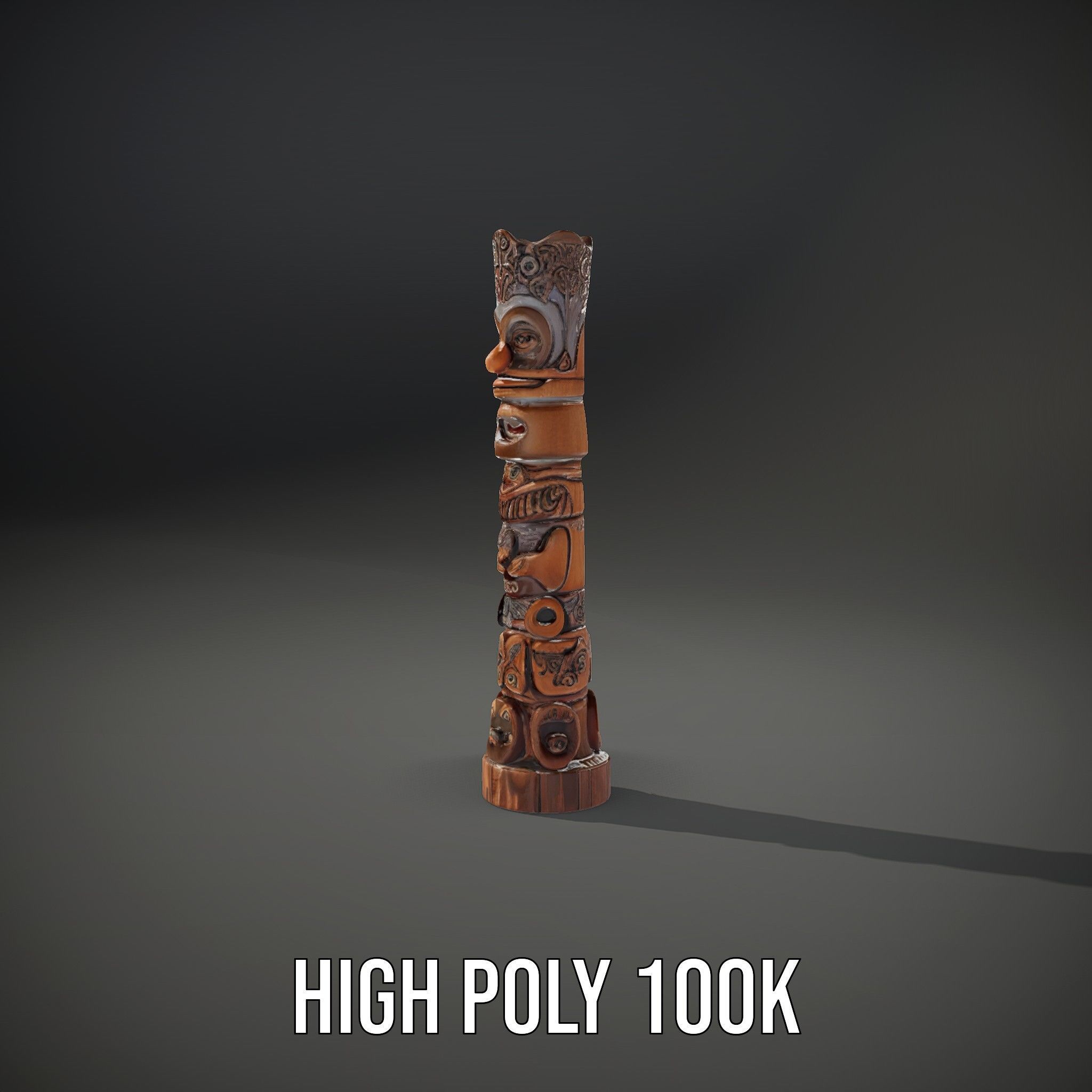 Wooden Totem Statue D Model Pack with Intricate Carvings Low-poly 3D model_32