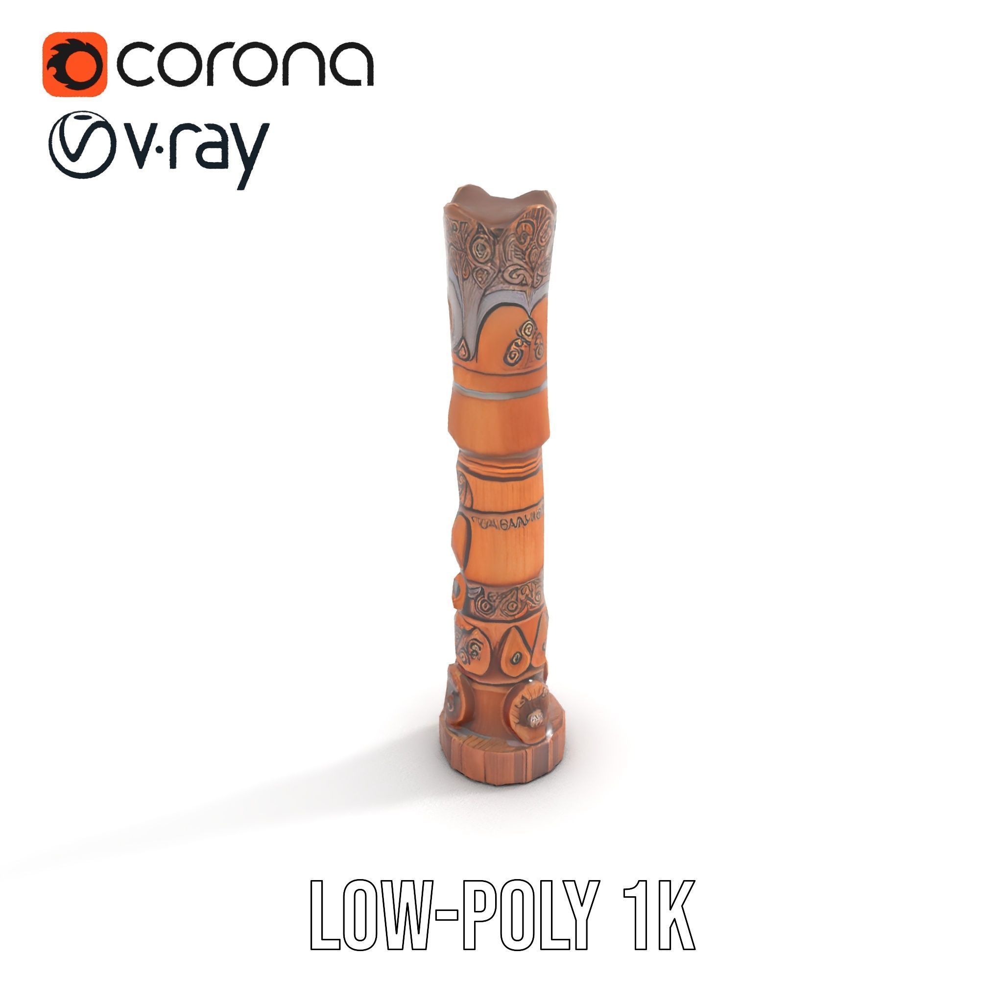Wooden Totem Statue D Model Pack with Intricate Carvings Low-poly 3D model_8