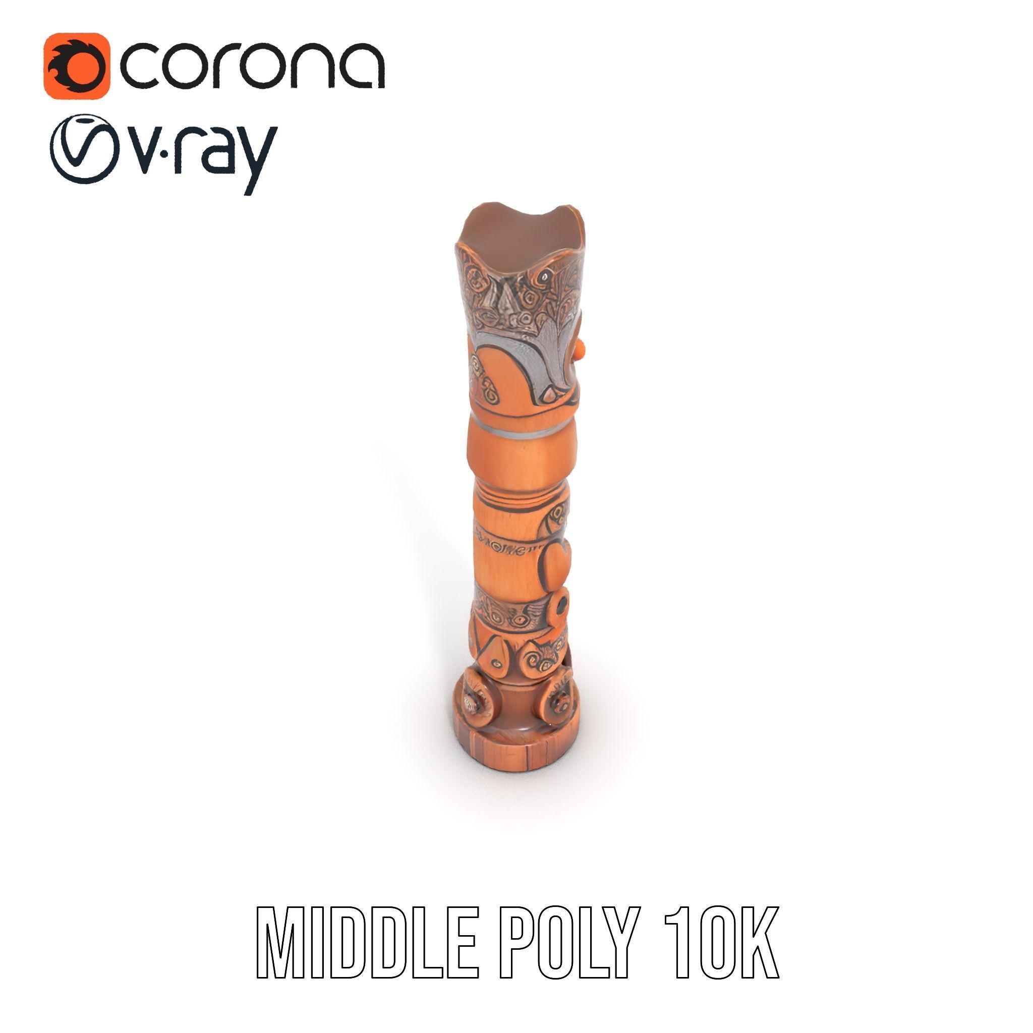 Wooden Totem Statue D Model Pack with Intricate Carvings Low-poly 3D model_5
