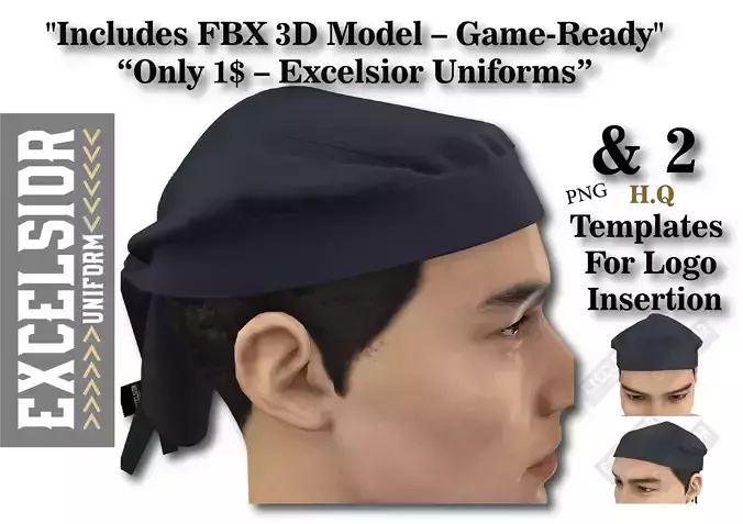 Kitchen Bandana 3D Model  Chef Headwrap  FBX  PNG Low-poly 3D model