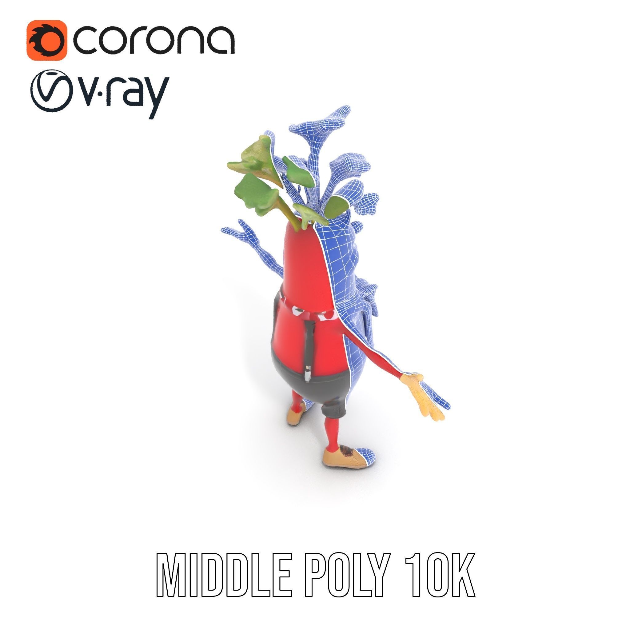 Radish Character with Polka Dot Scarf Rigged and Animated Low-poly 3D model_32