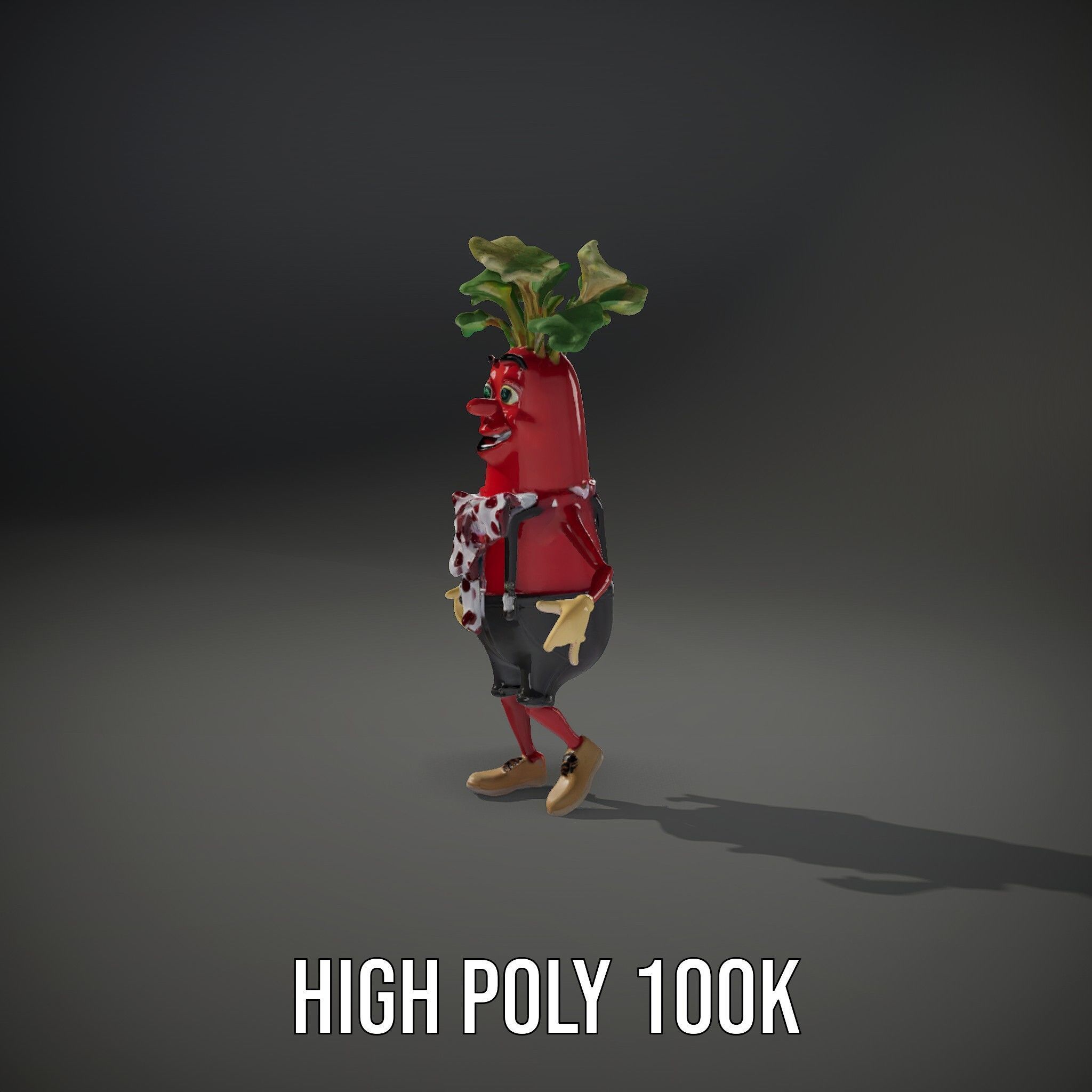 Radish Character with Polka Dot Scarf Rigged and Animated Low-poly 3D model_11