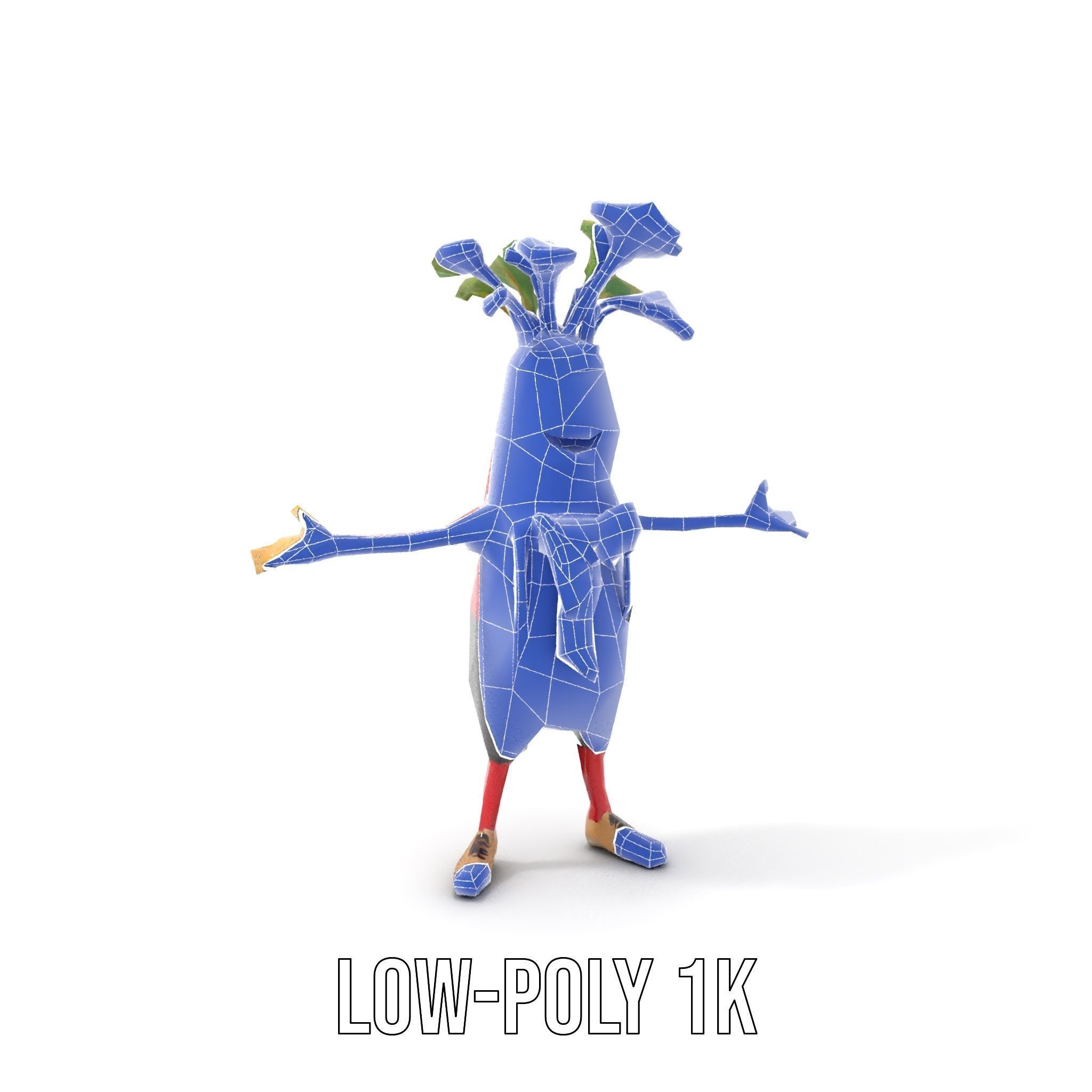 Radish Character with Polka Dot Scarf Rigged and Animated Low-poly 3D model_27