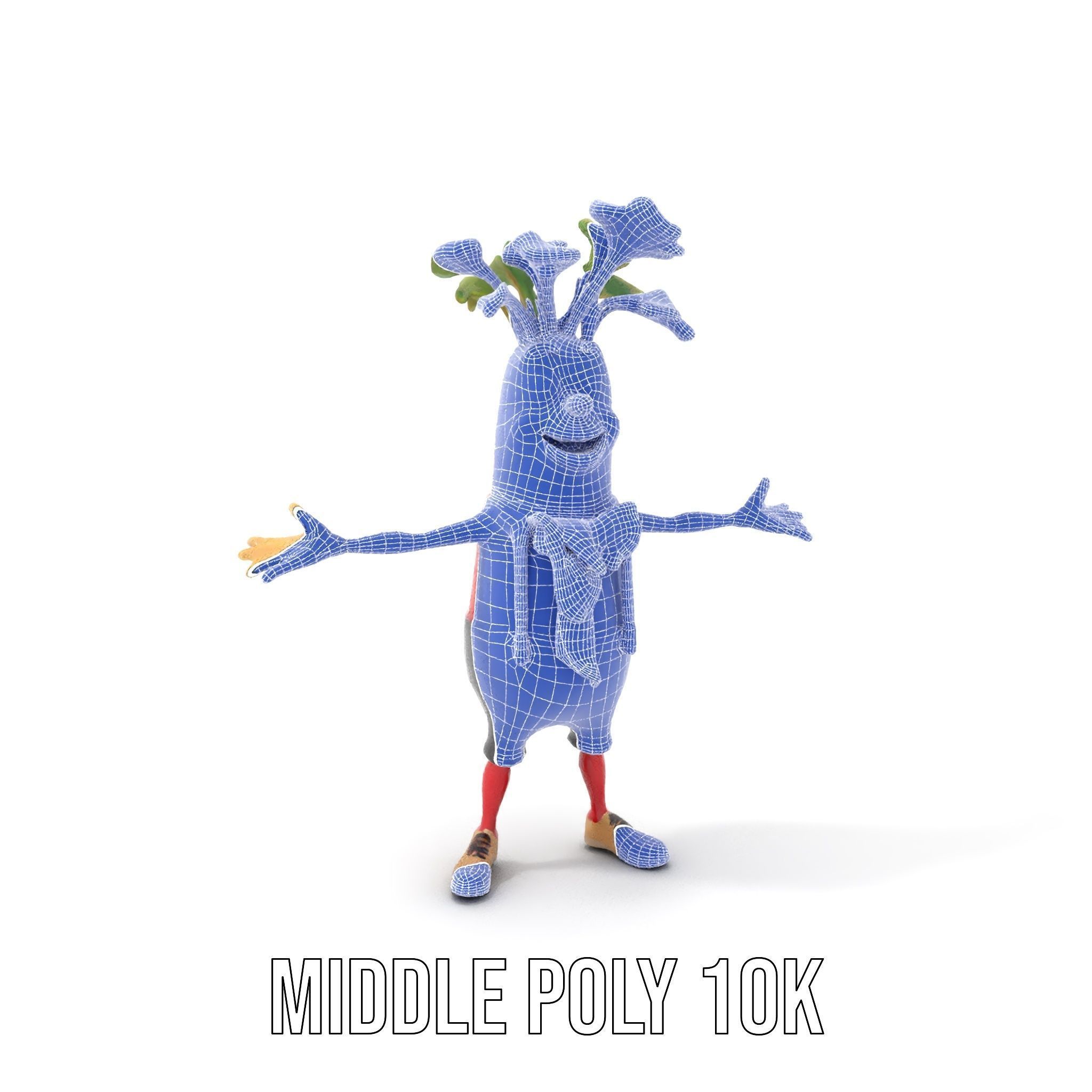 Radish Character with Polka Dot Scarf Rigged and Animated Low-poly 3D model_23