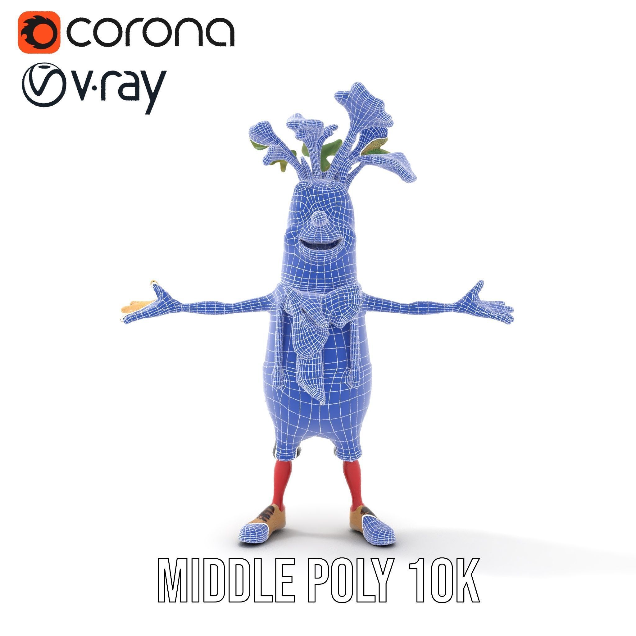 Radish Character with Polka Dot Scarf Rigged and Animated Low-poly 3D model_29