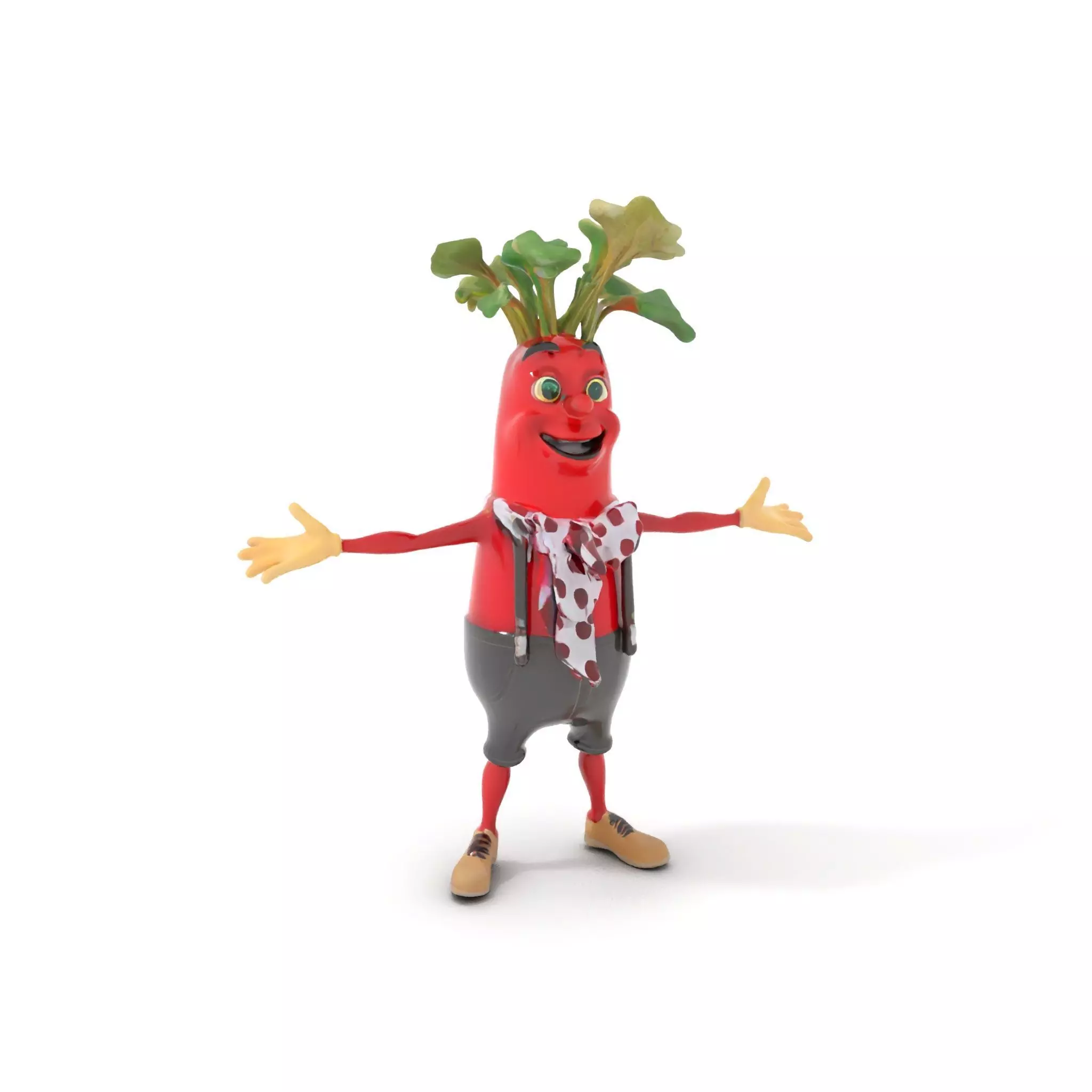 Radish Character with Polka Dot Scarf Rigged and Animated Low-poly 3D model_0