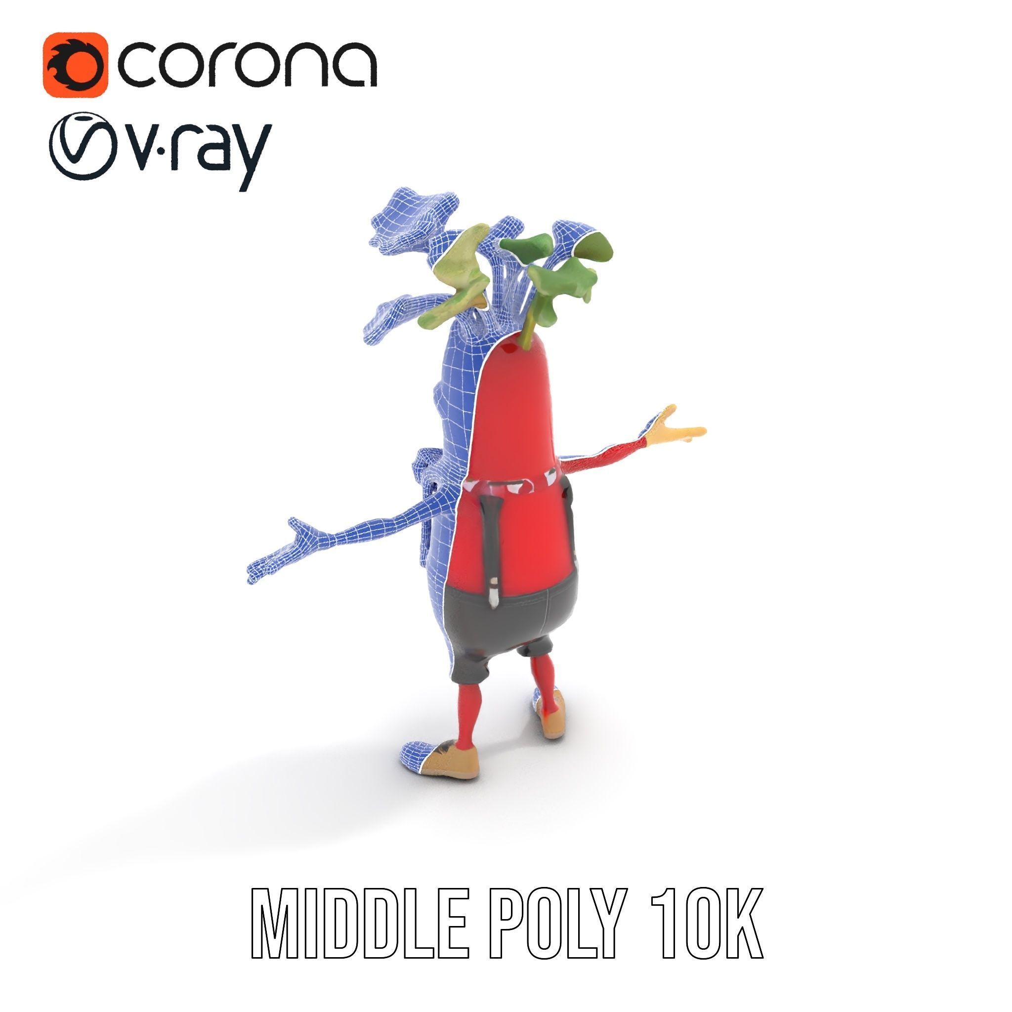 Radish Character with Polka Dot Scarf Rigged and Animated Low-poly 3D model_15