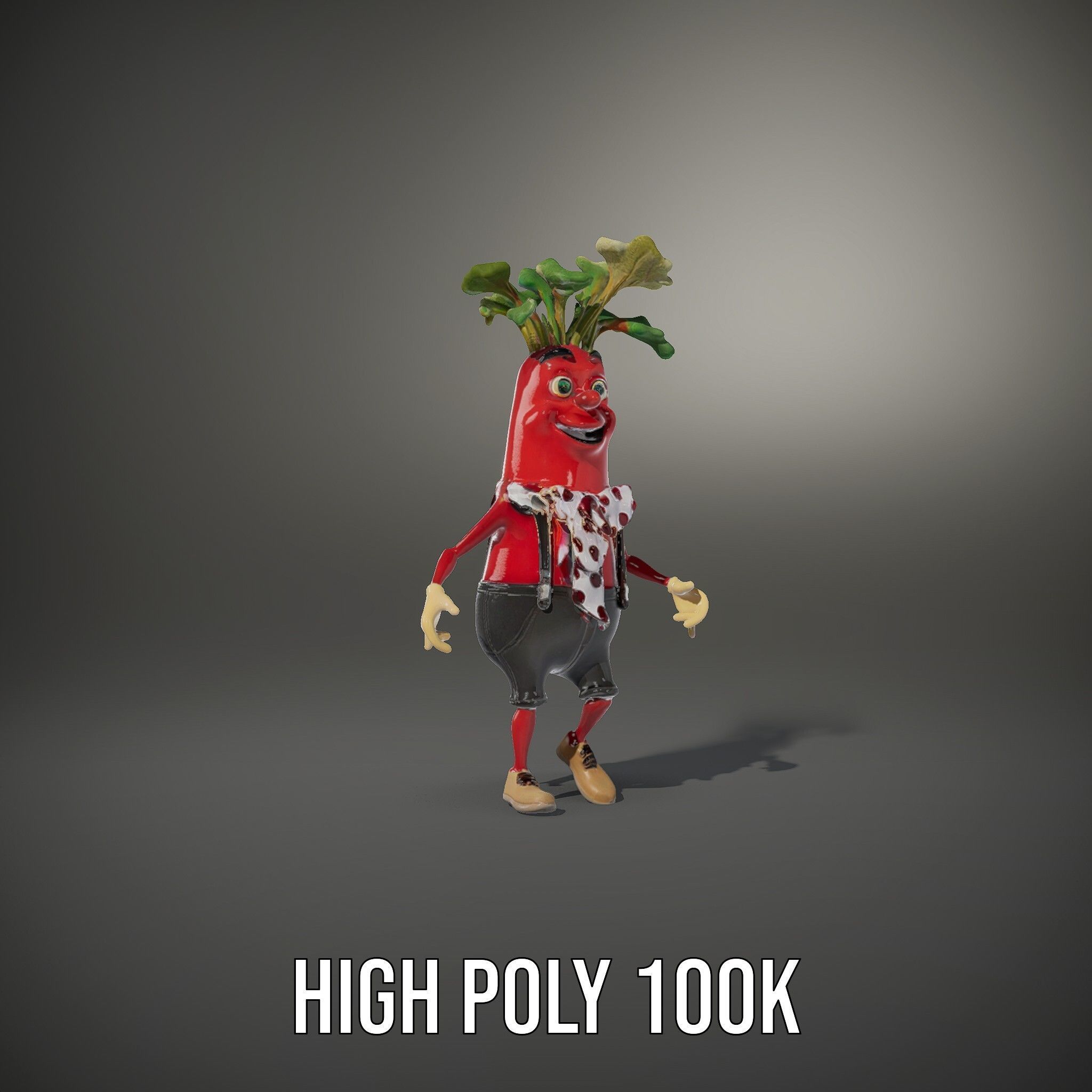 Radish Character with Polka Dot Scarf Rigged and Animated Low-poly 3D model_22