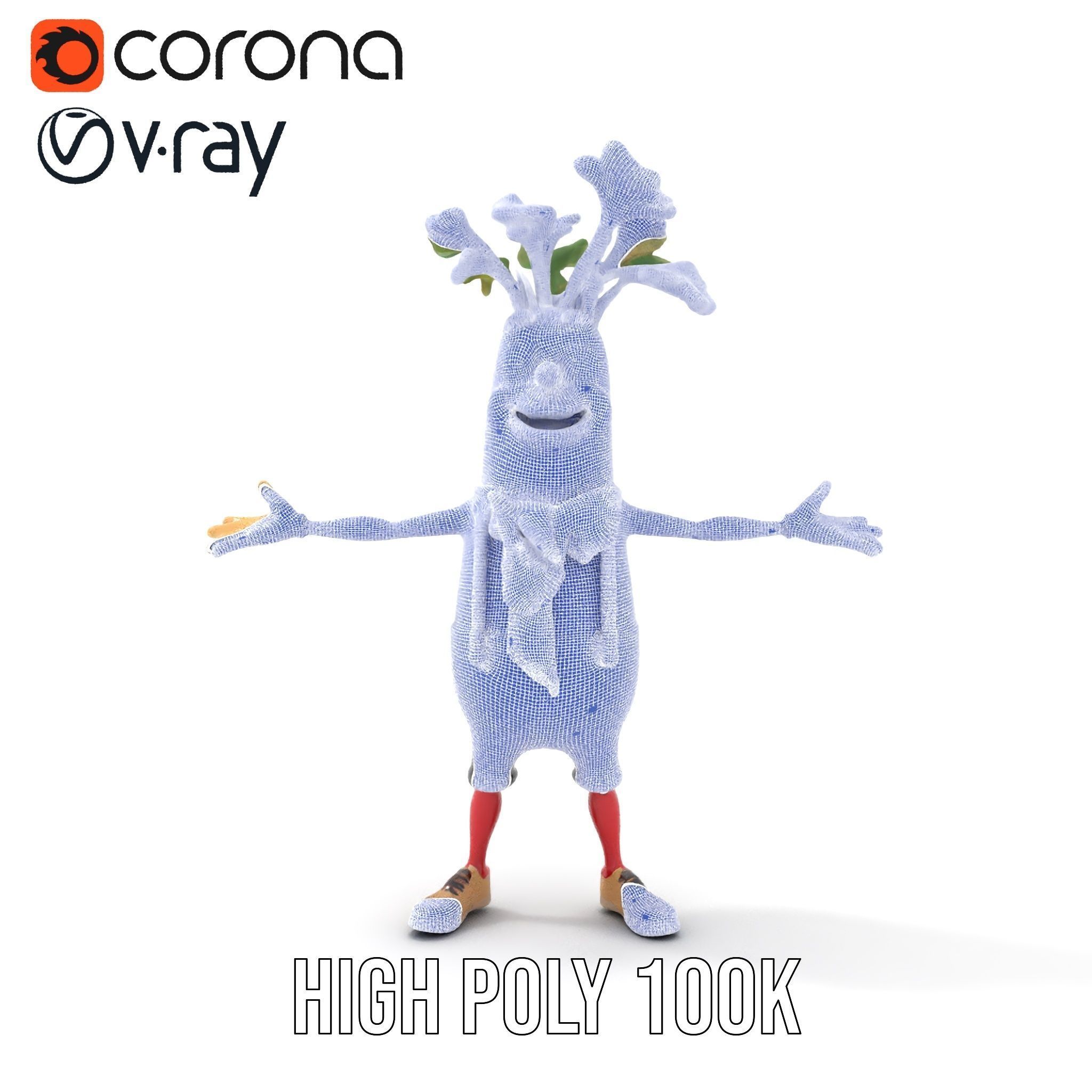 Radish Character with Polka Dot Scarf Rigged and Animated Low-poly 3D model_35