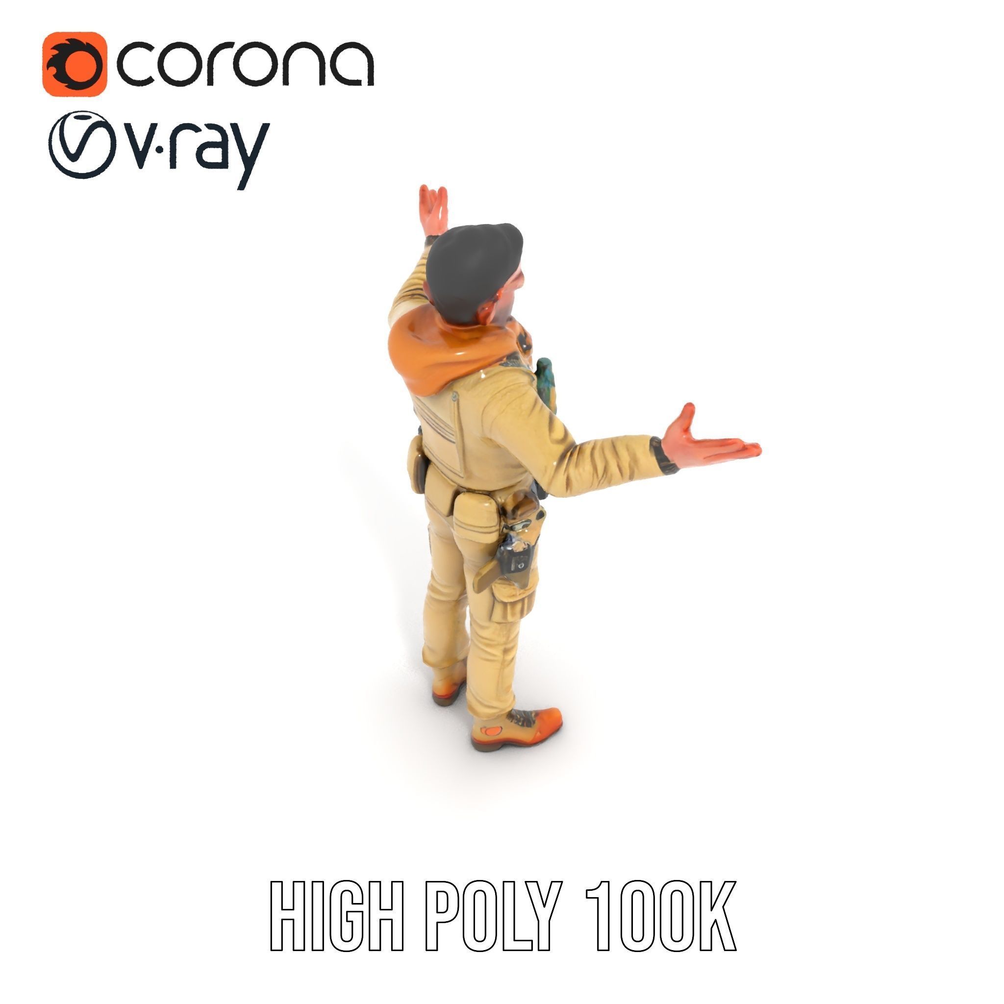 Desert Explorer Rigged and Animated Character Model Low-poly 3D model_20