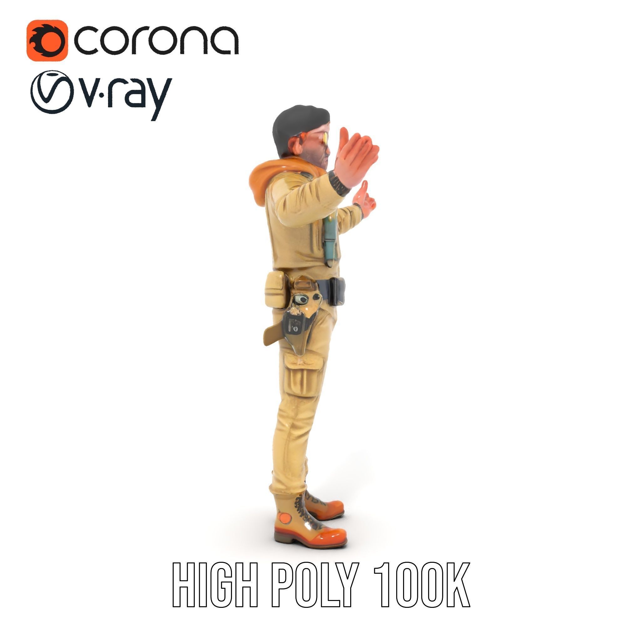 Desert Explorer Rigged and Animated Character Model Low-poly 3D model_23