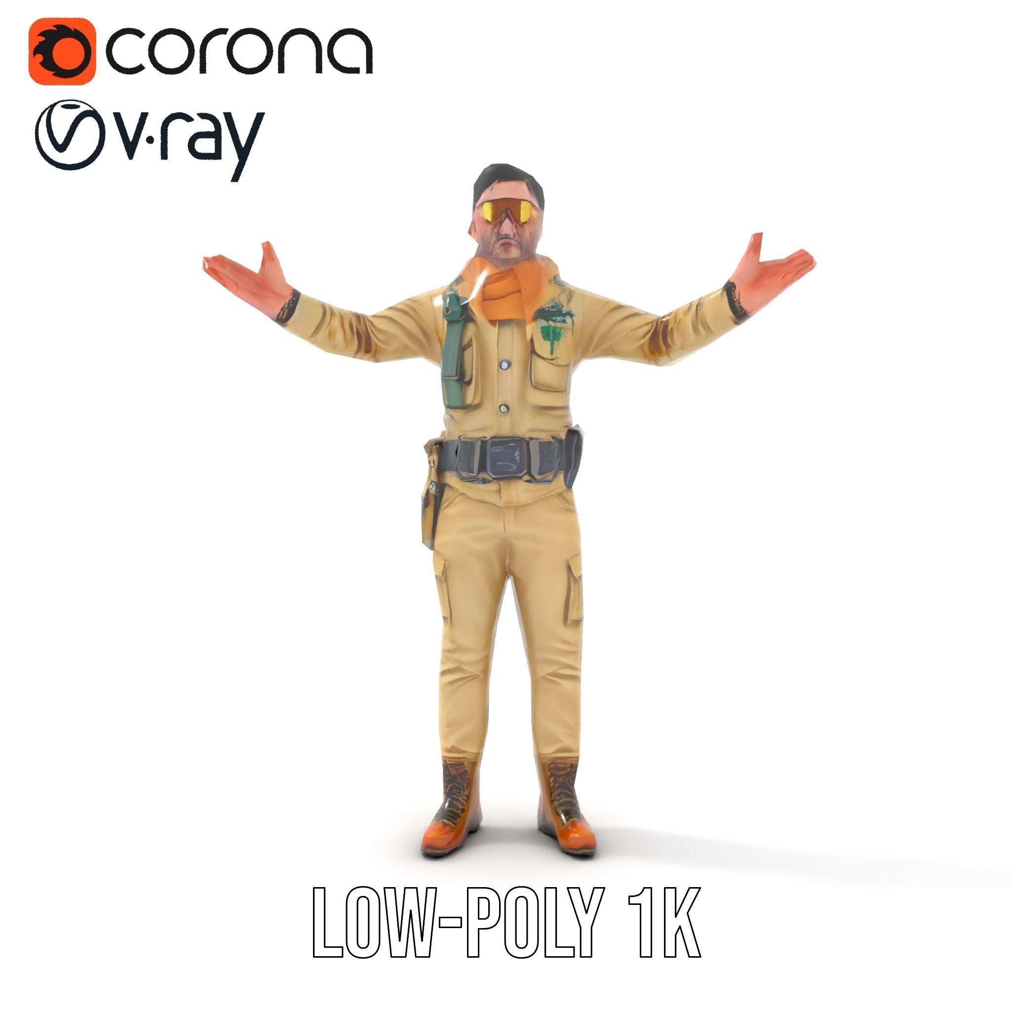 Desert Explorer Rigged and Animated Character Model Low-poly 3D model_16