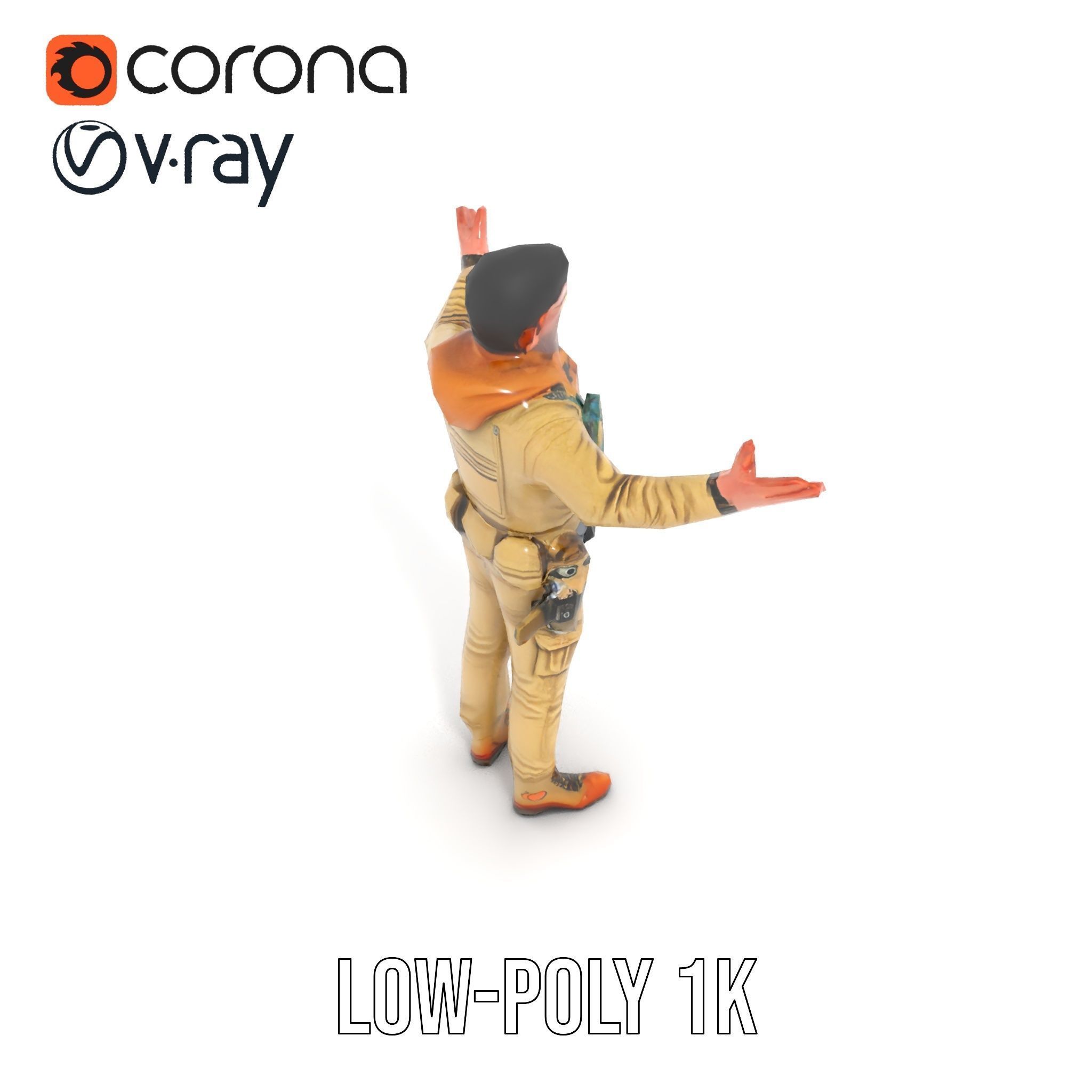 Desert Explorer Rigged and Animated Character Model Low-poly 3D model_12