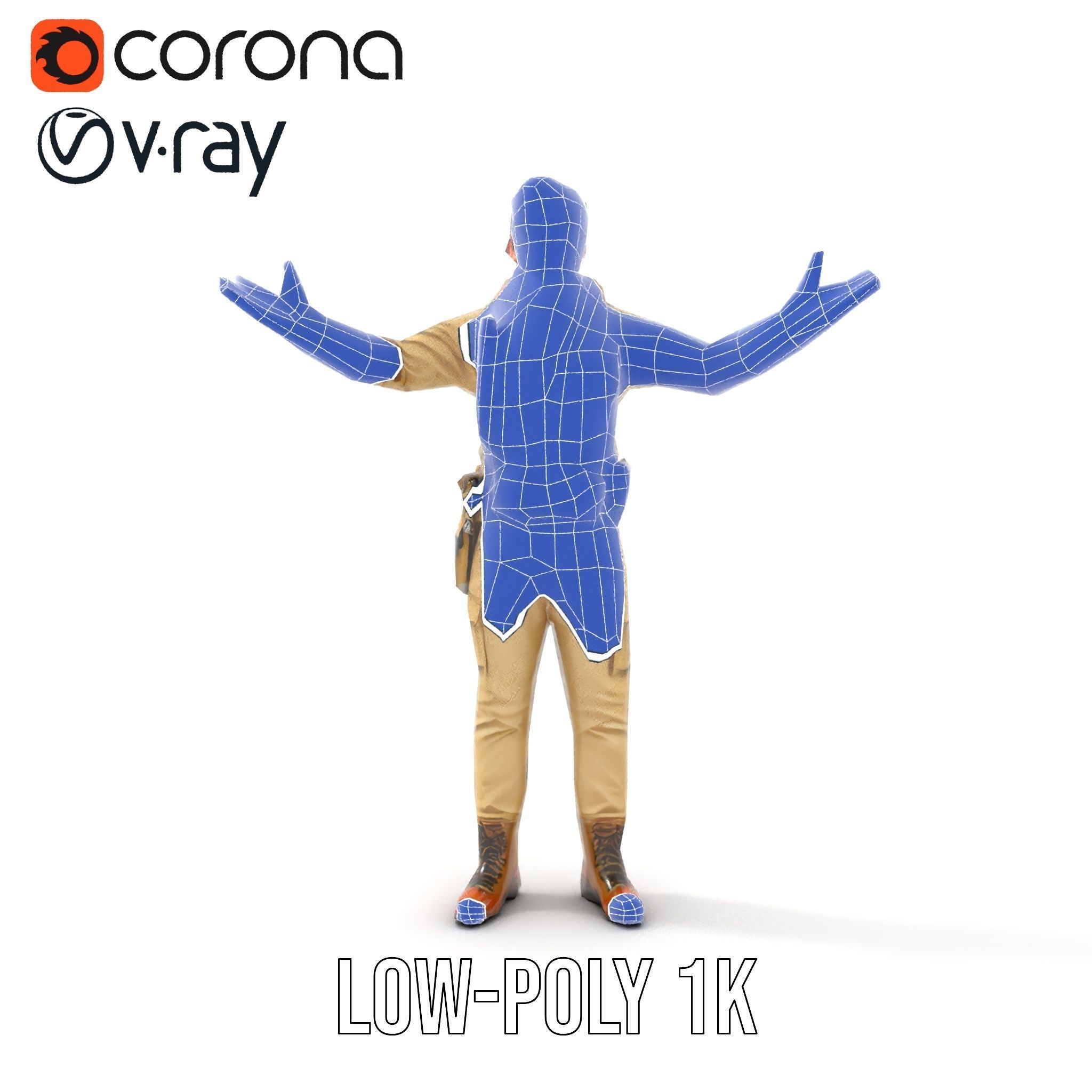 Desert Explorer Rigged and Animated Character Model Low-poly 3D model_22