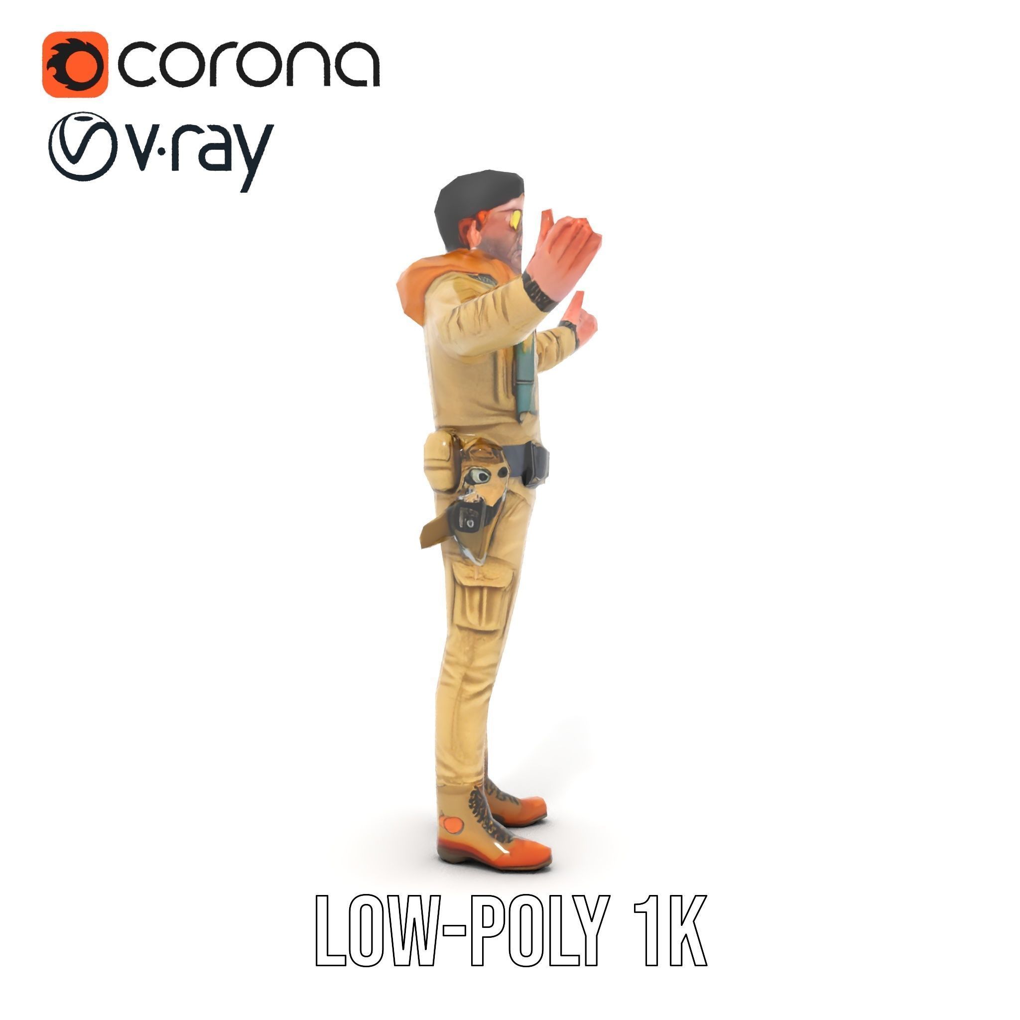 Desert Explorer Rigged and Animated Character Model Low-poly 3D model_14