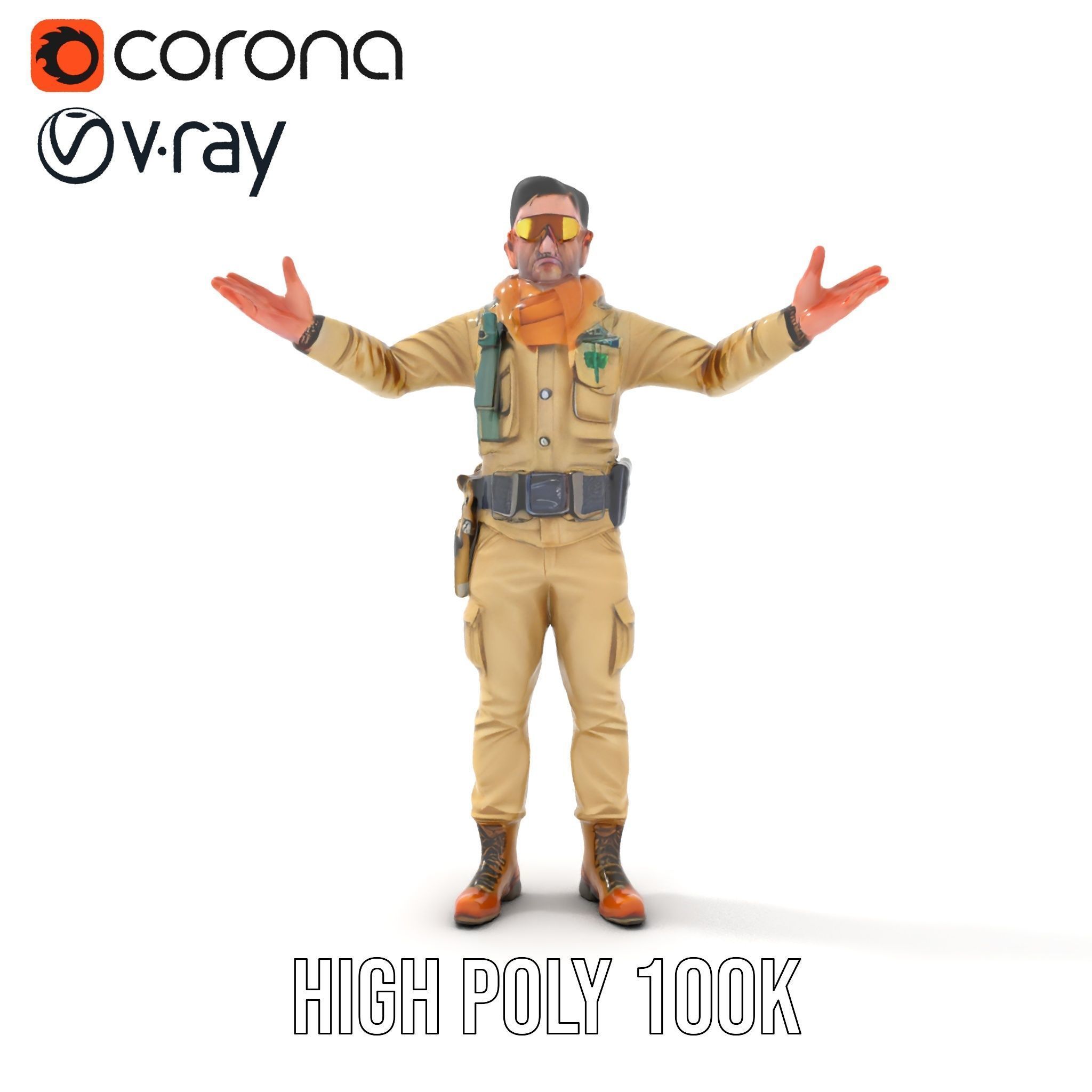 Desert Explorer Rigged and Animated Character Model Low-poly 3D model_26