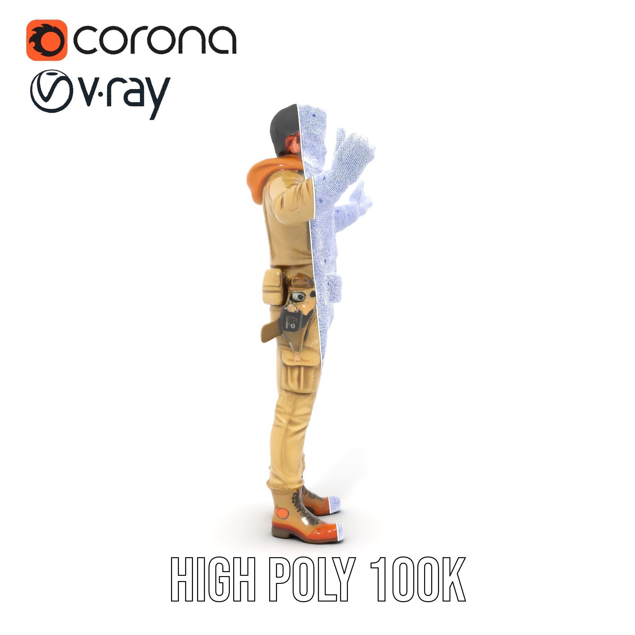 Desert Explorer Rigged and Animated Character Model Low-poly 3D model_35