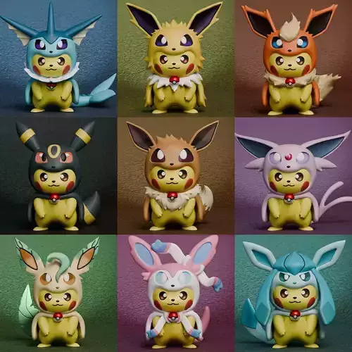 Pokemon - Pikachu Eeveelutions Cosplay New Version 3D print model