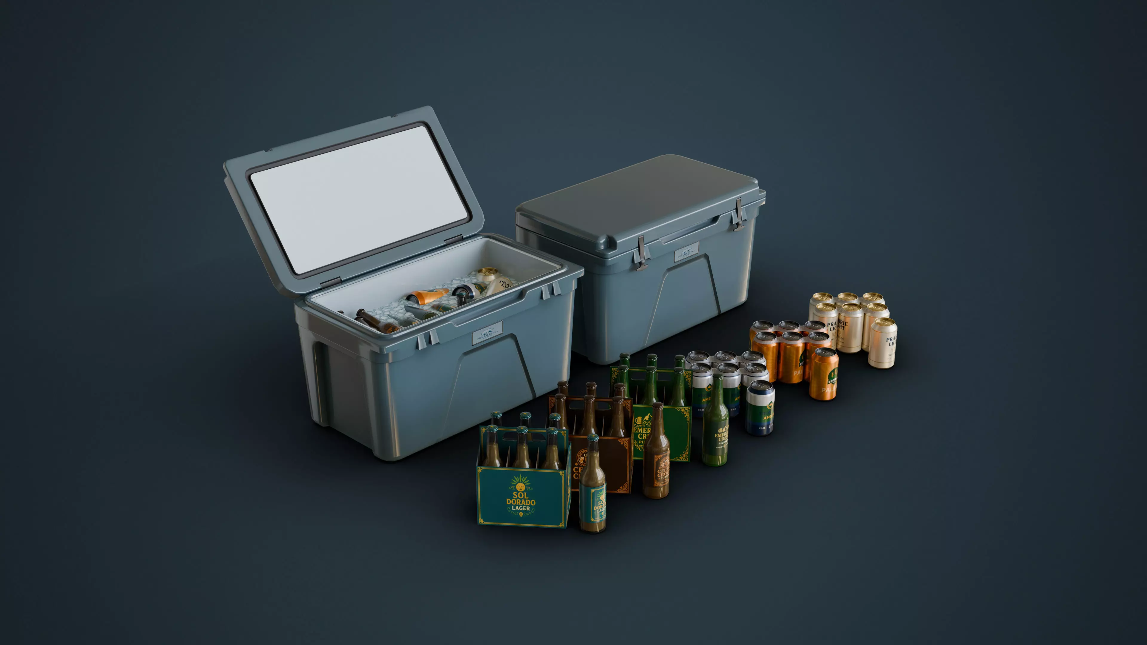 Cooler and Beers Low-poly 3D model_0