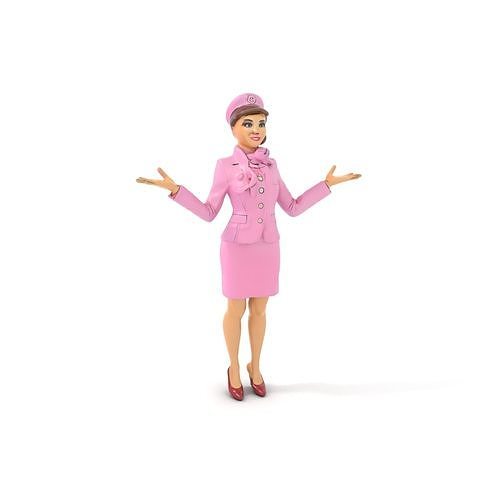 Elegant Flight Attendant Character Model Rigged and Animated Low-poly 3D model