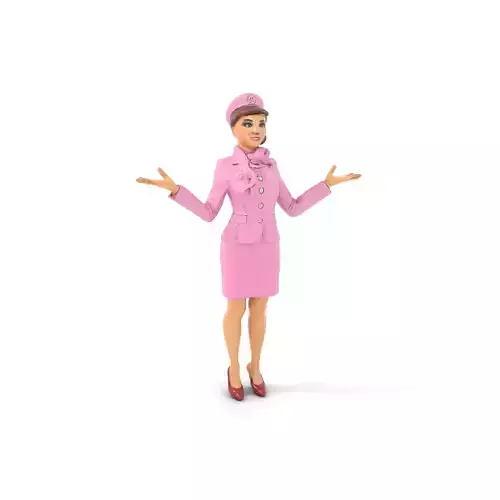 Elegant Flight Attendant Character Model Rigged and Animated