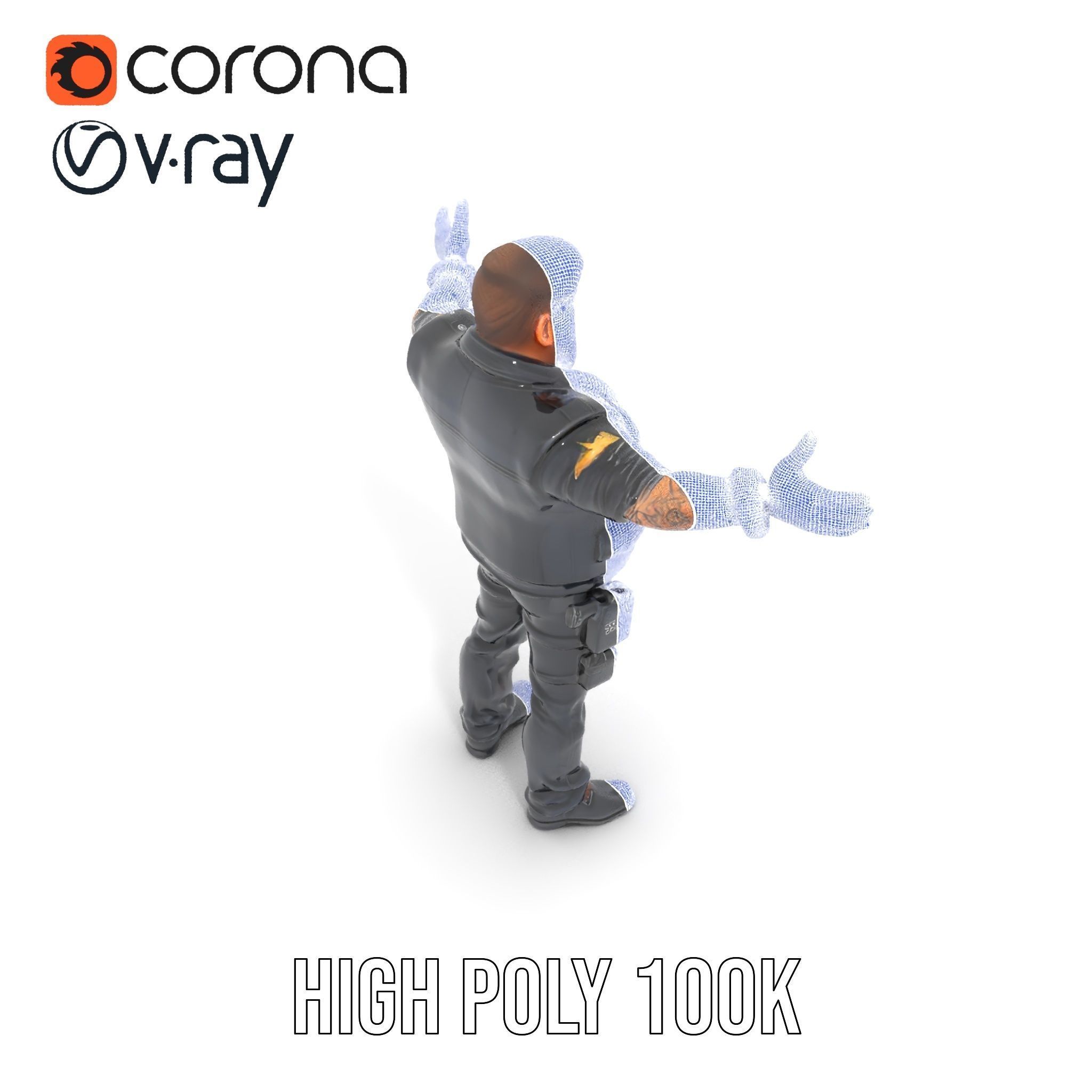 Male Mercenary Character with Leather Jacket Rigged and Animated Low-poly 3D model_32