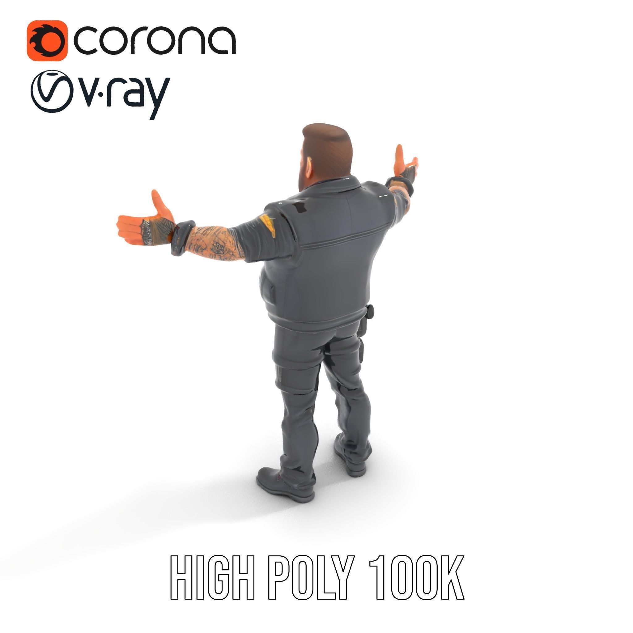 Male Mercenary Character with Leather Jacket Rigged and Animated Low-poly 3D model_20