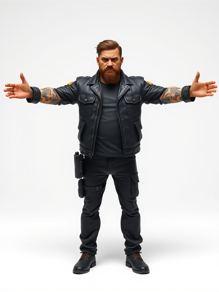 Male Mercenary Character with Leather Jacket Rigged and Animated Low-poly 3D model_2