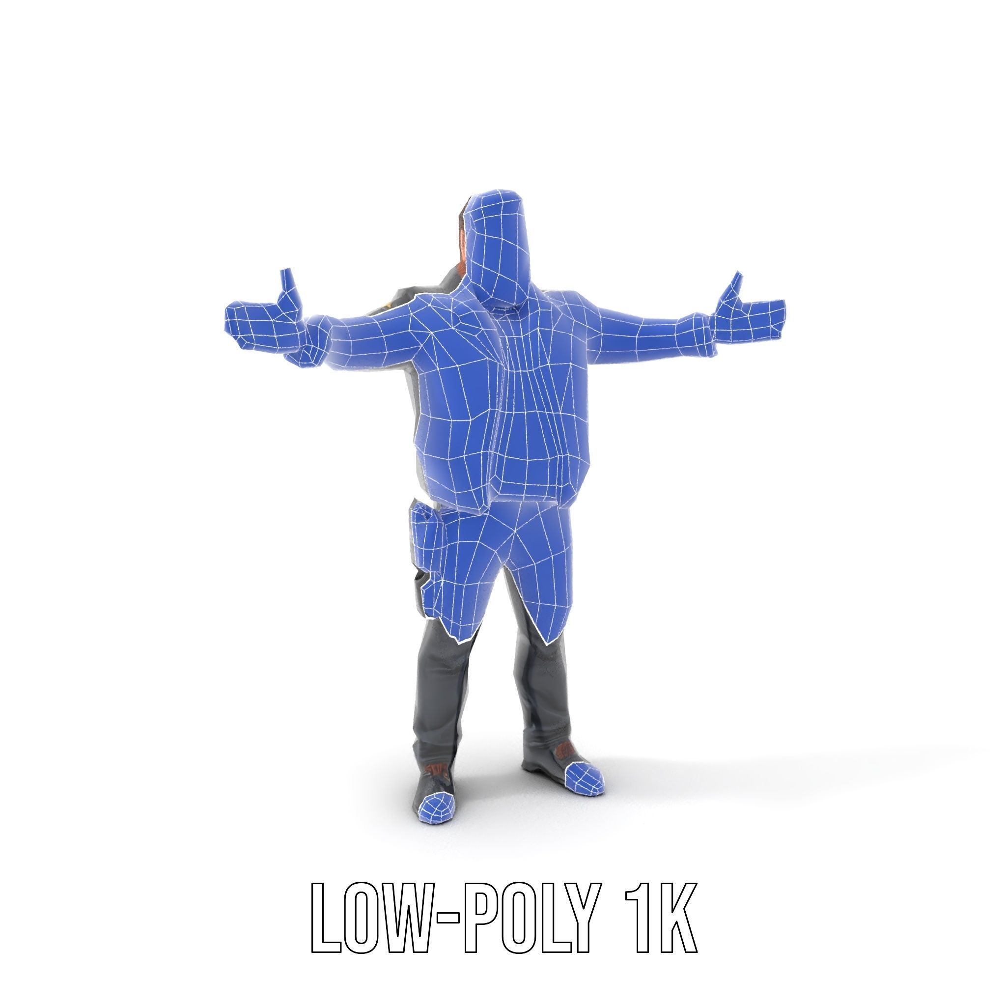 Male Mercenary Character with Leather Jacket Rigged and Animated Low-poly 3D model_13