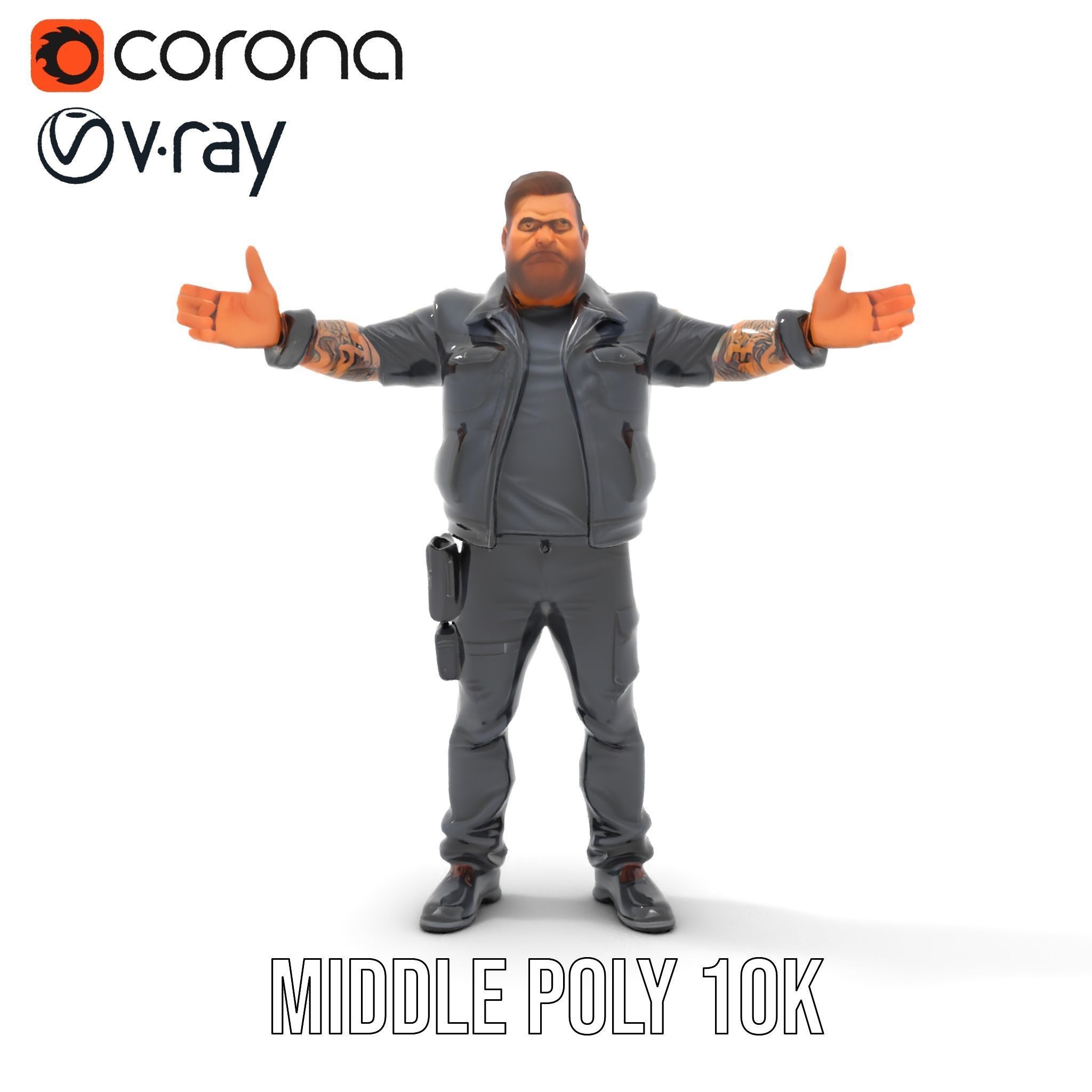 Male Mercenary Character with Leather Jacket Rigged and Animated Low-poly 3D model_18