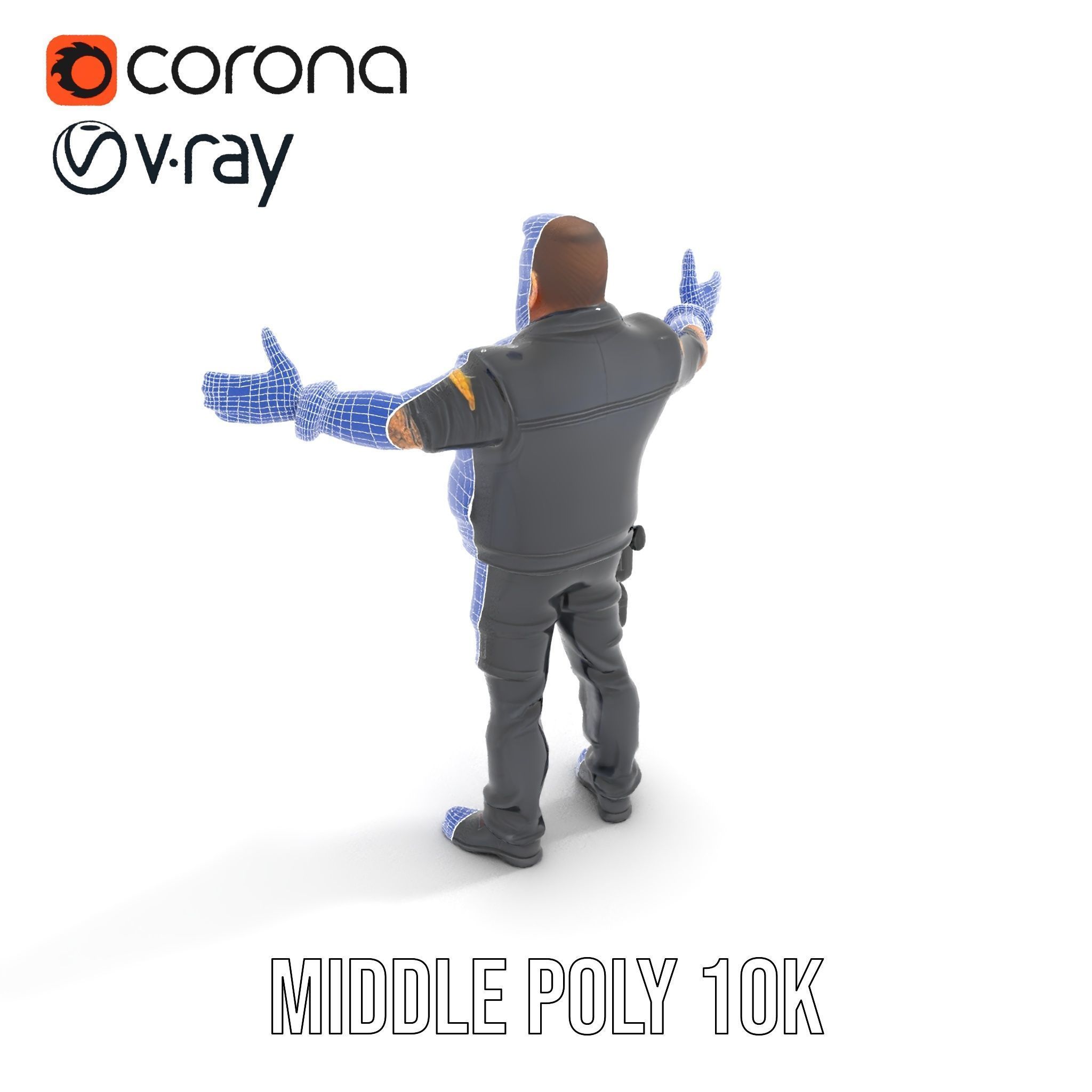 Male Mercenary Character with Leather Jacket Rigged and Animated Low-poly 3D model_27