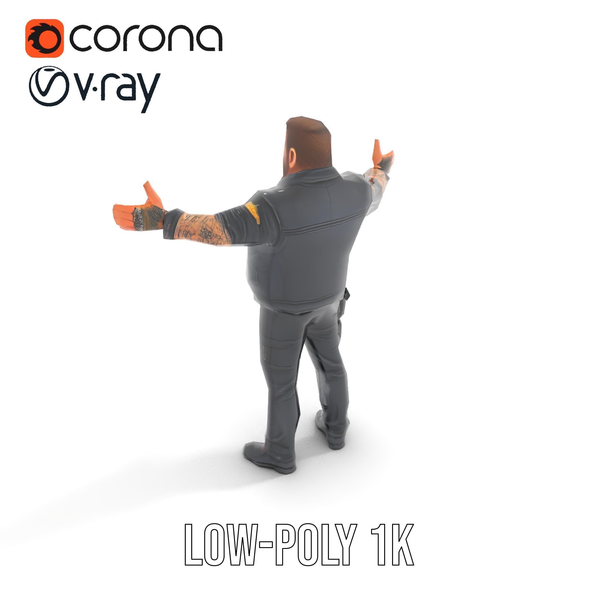 Male Mercenary Character with Leather Jacket Rigged and Animated Low-poly 3D model_22