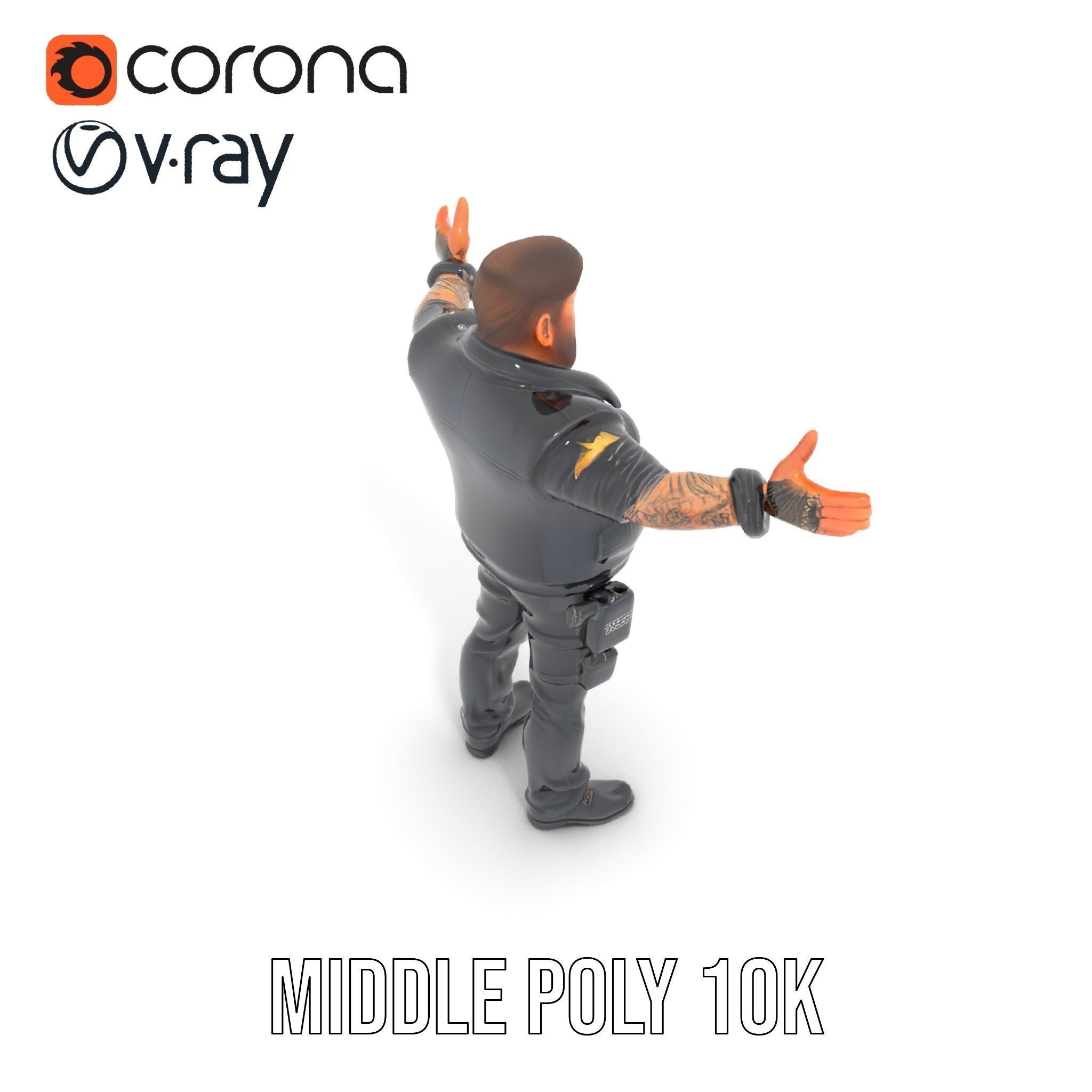 Male Mercenary Character with Leather Jacket Rigged and Animated Low-poly 3D model_15