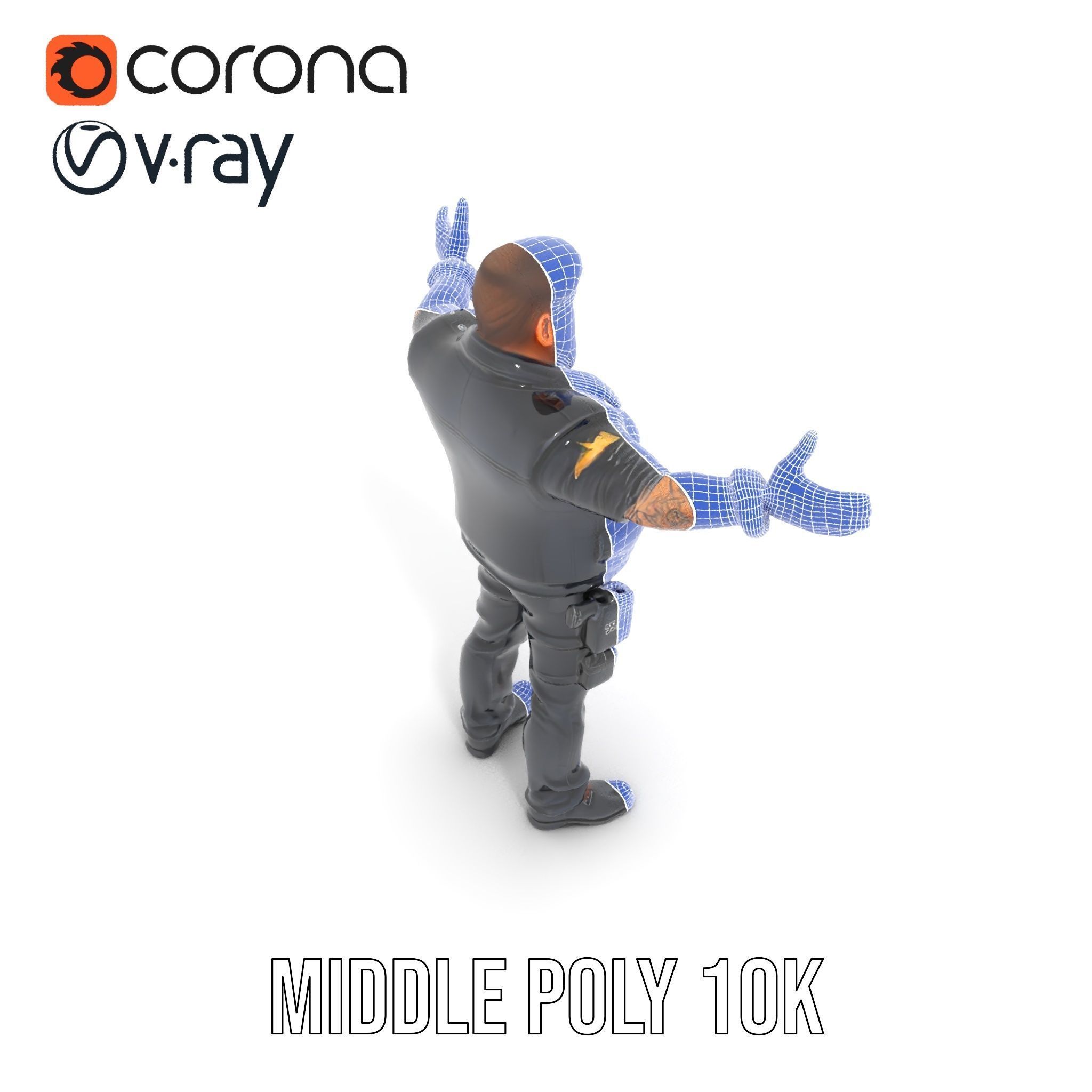 Male Mercenary Character with Leather Jacket Rigged and Animated Low-poly 3D model_34