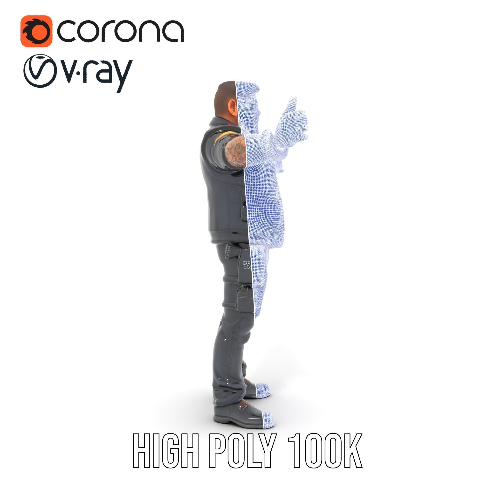 Male Mercenary Character with Leather Jacket Rigged and Animated Low-poly 3D model_23