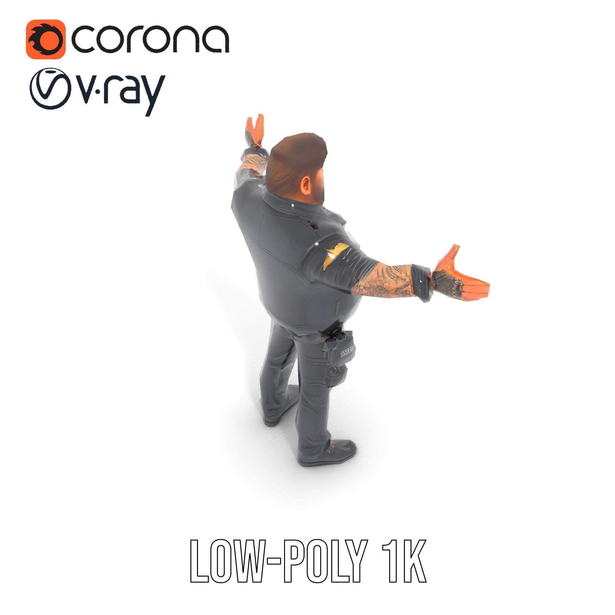 Male Mercenary Character with Leather Jacket Rigged and Animated Low-poly 3D model_11