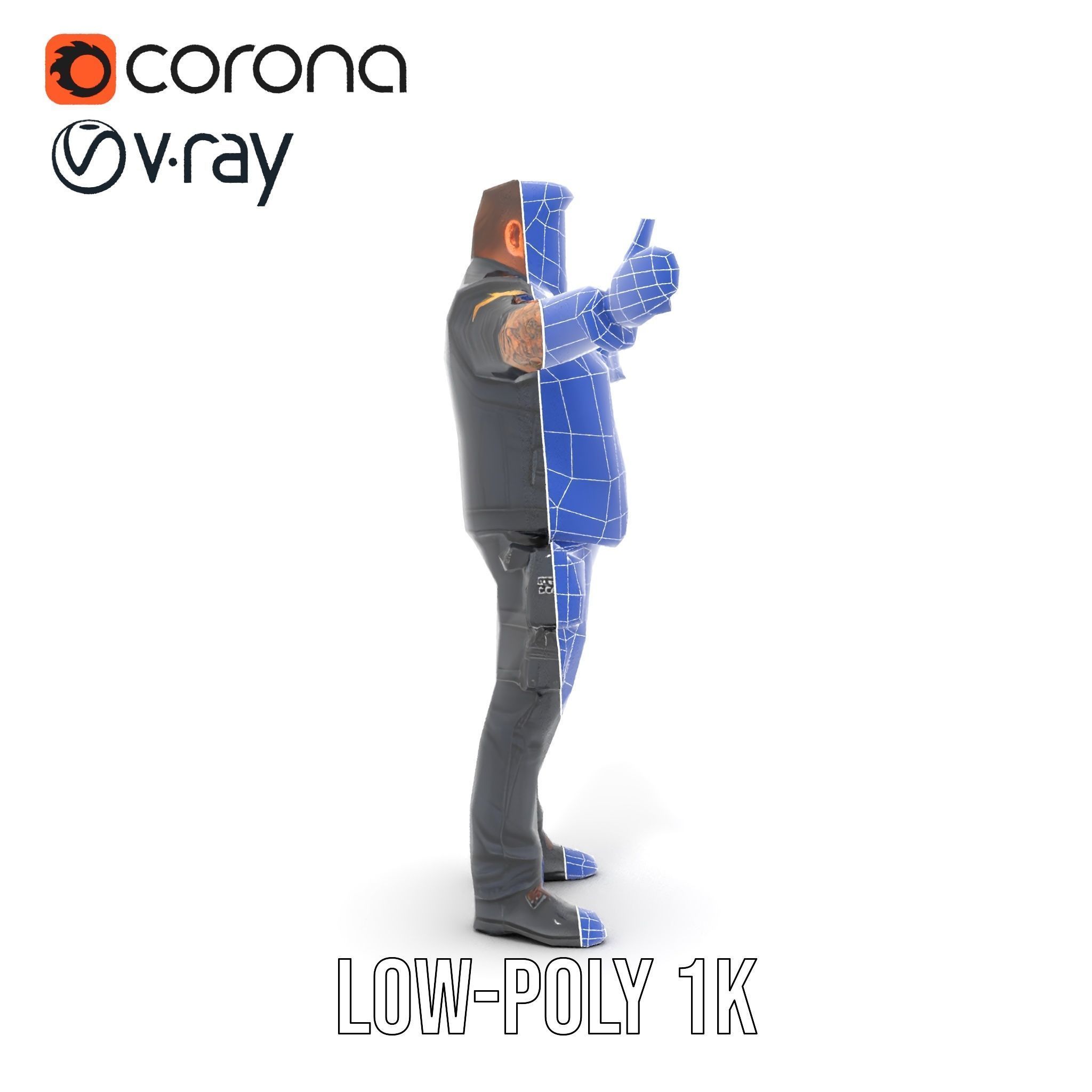 Male Mercenary Character with Leather Jacket Rigged and Animated Low-poly 3D model_31