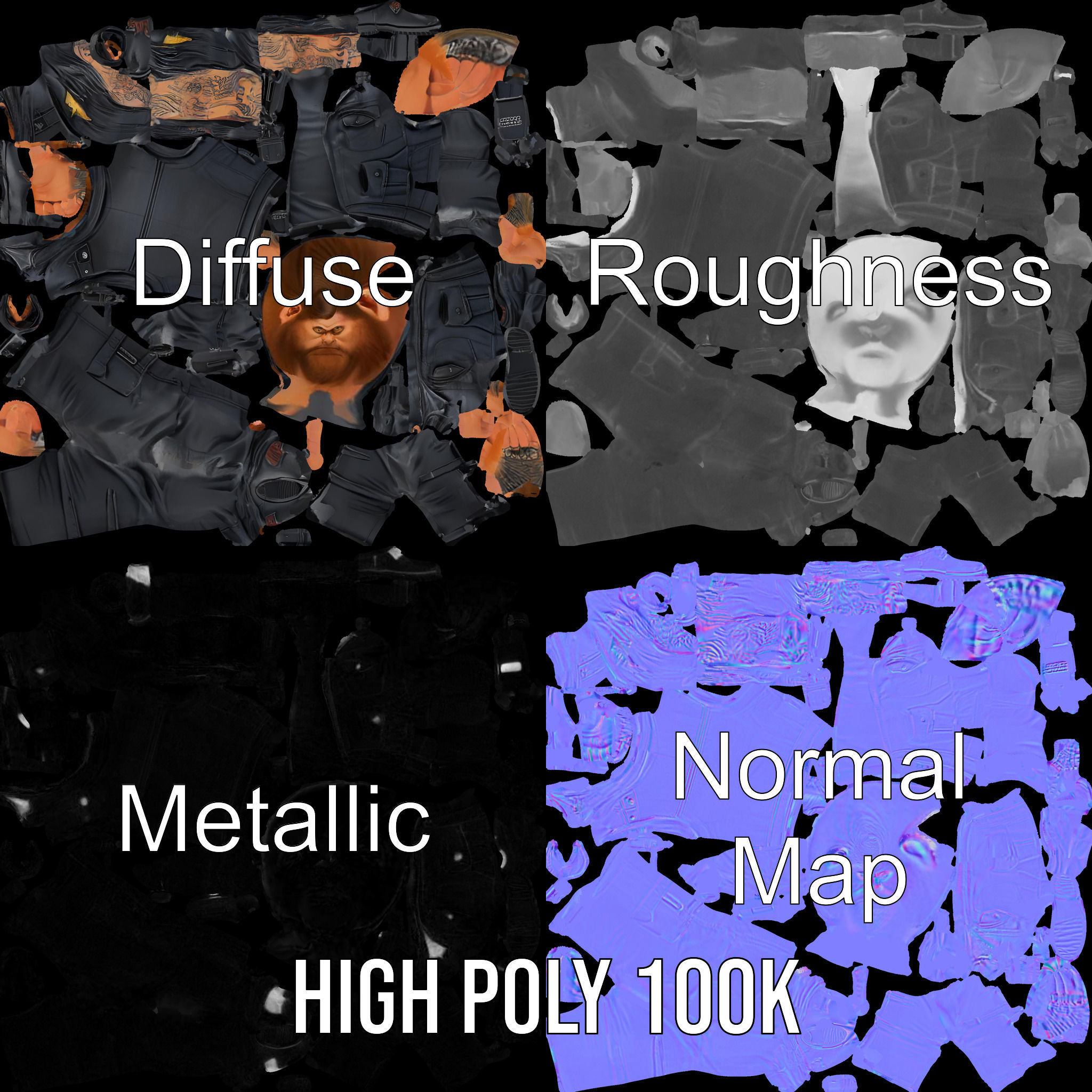 Male Mercenary Character with Leather Jacket Rigged and Animated Low-poly 3D model_3