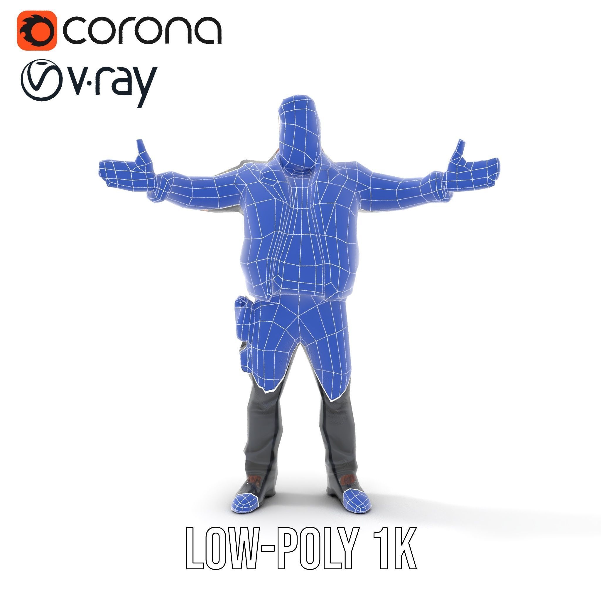 Male Mercenary Character with Leather Jacket Rigged and Animated Low-poly 3D model_16