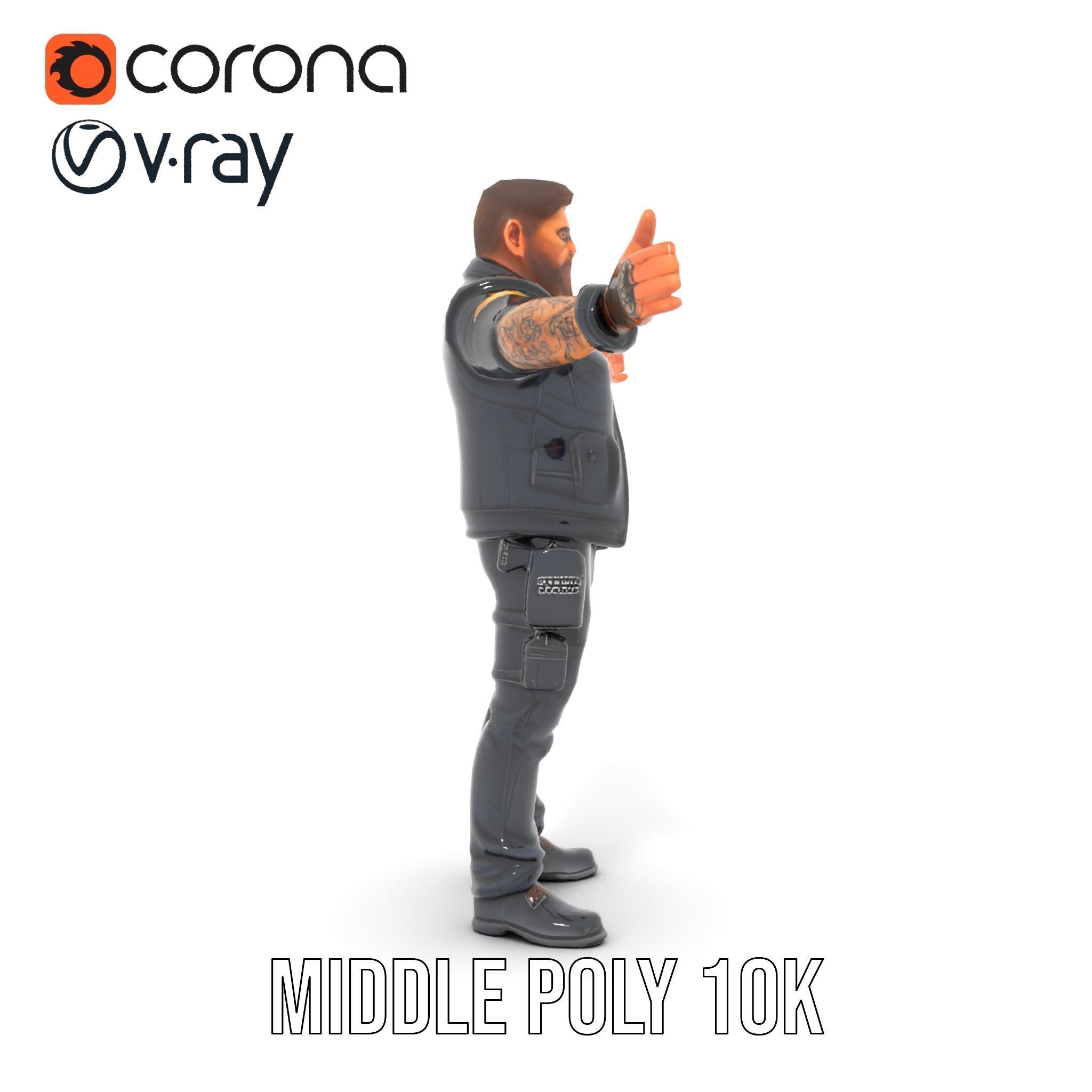 Male Mercenary Character with Leather Jacket Rigged and Animated Low-poly 3D model_24