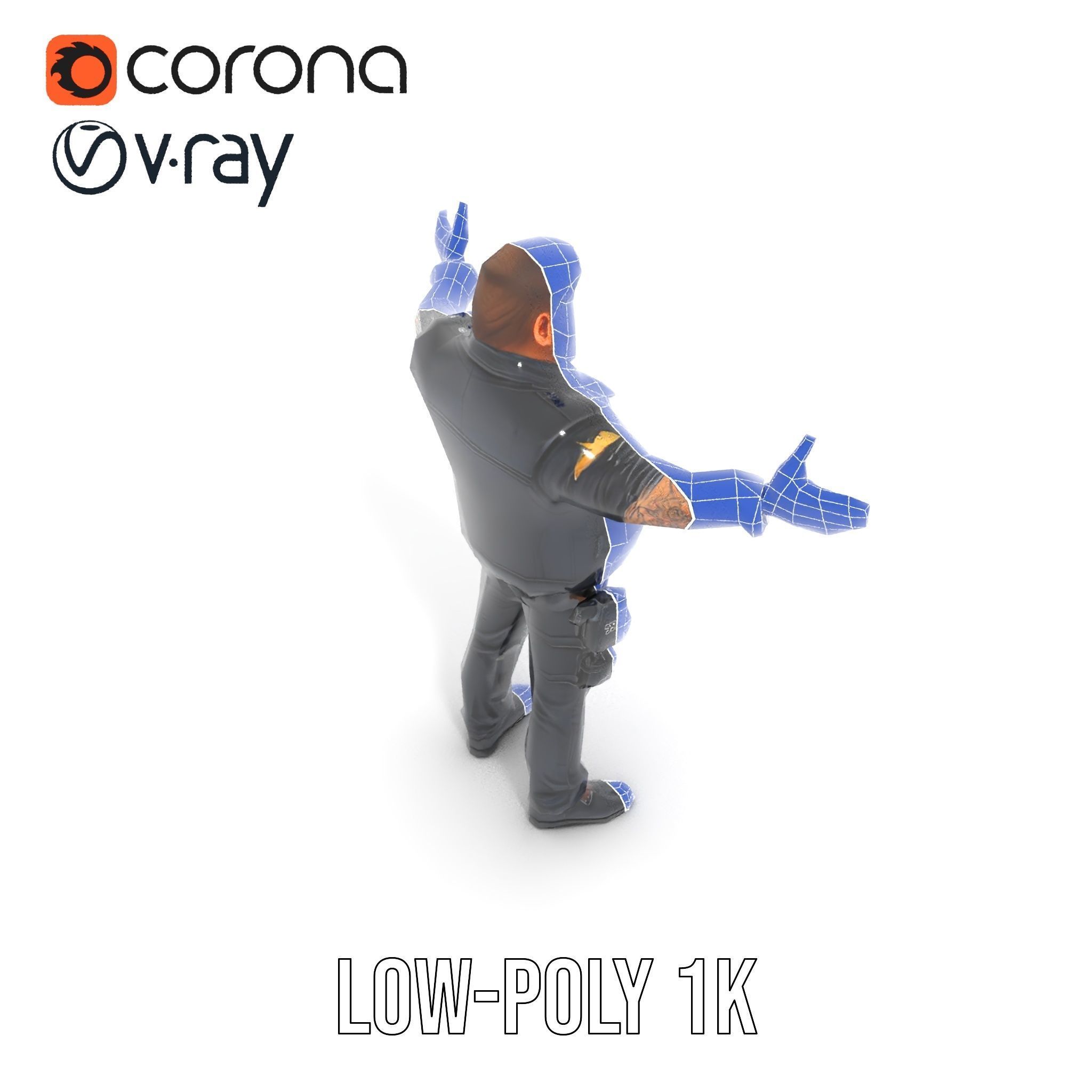 Male Mercenary Character with Leather Jacket Rigged and Animated Low-poly 3D model_19